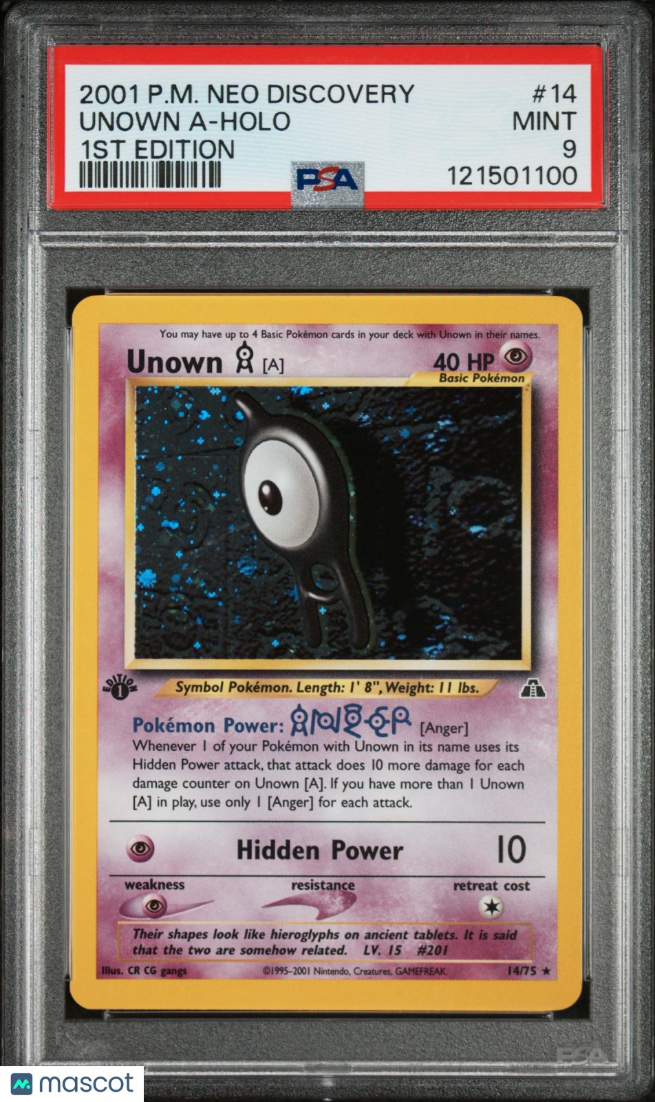 2001 Pokemon Neo Discovery Unown A-Holo 1st Edition PSA 9