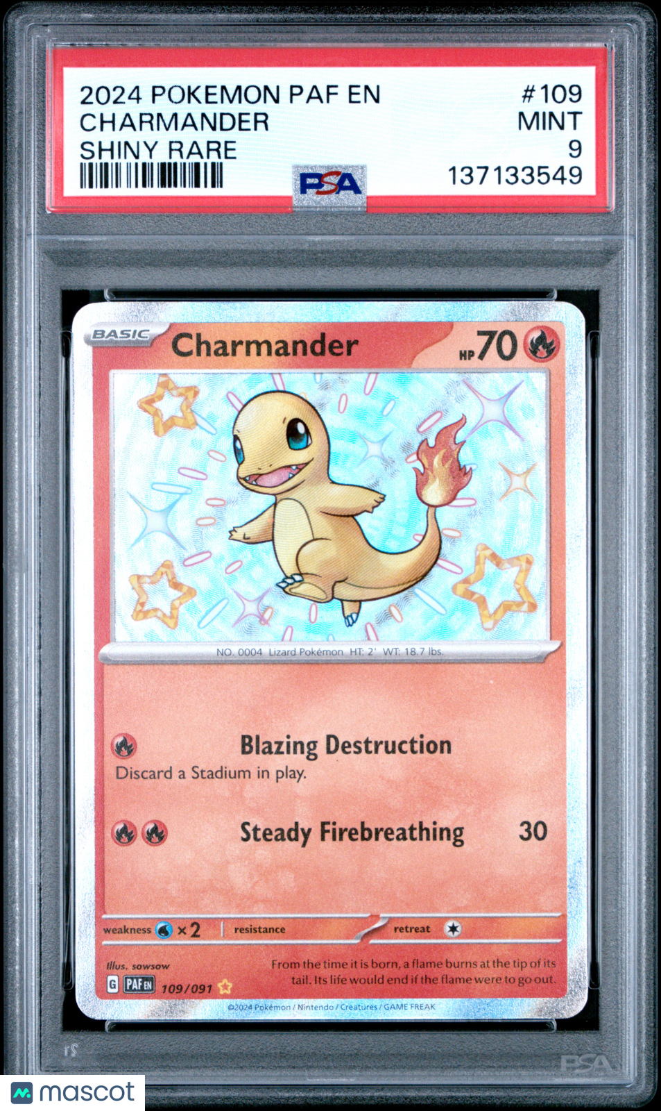 2024 Pokemon Paf En-Paldean Fates Charmander Shiny Rare PSA 9