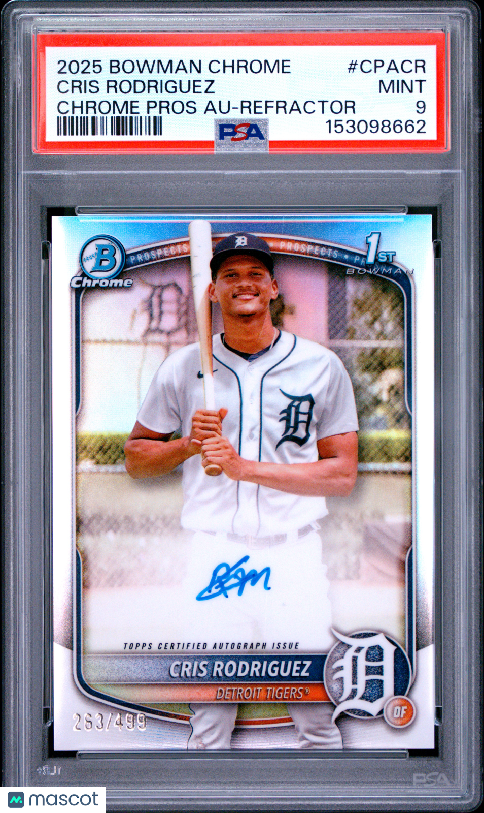 2025 Bowman Chrome Prospect Autographs Cris Rodriguez Refractor PSA 9