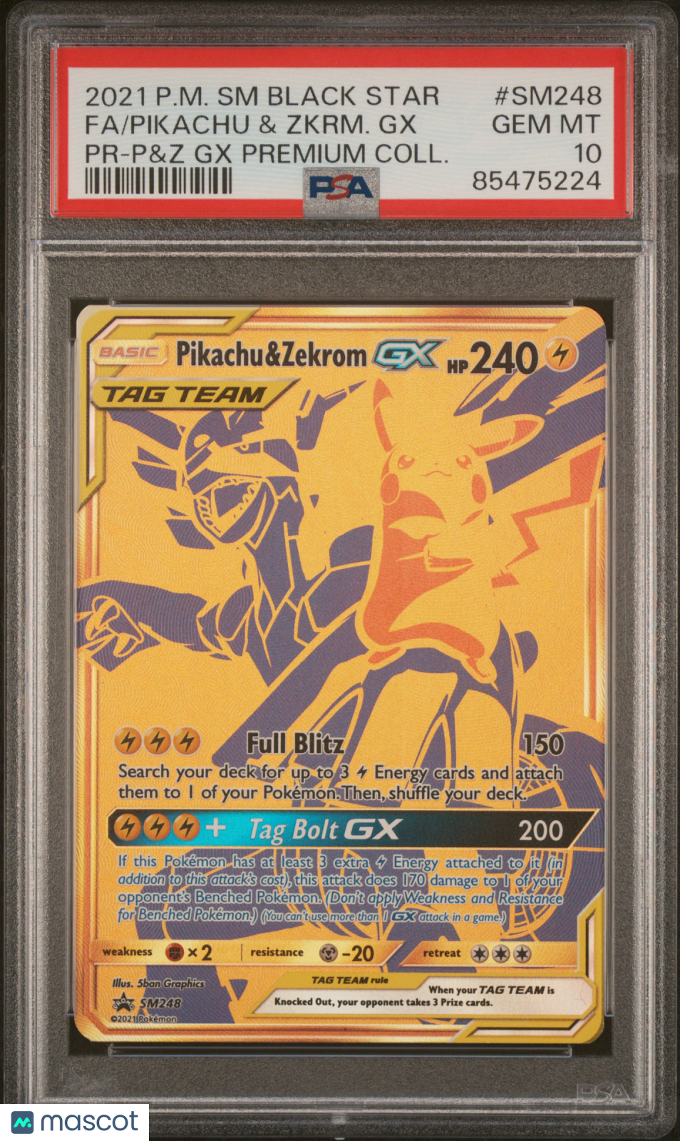 2021 Pokemon Sm Black Star Promo Fa/Pikachu & Zkrm. Gx PSA 10