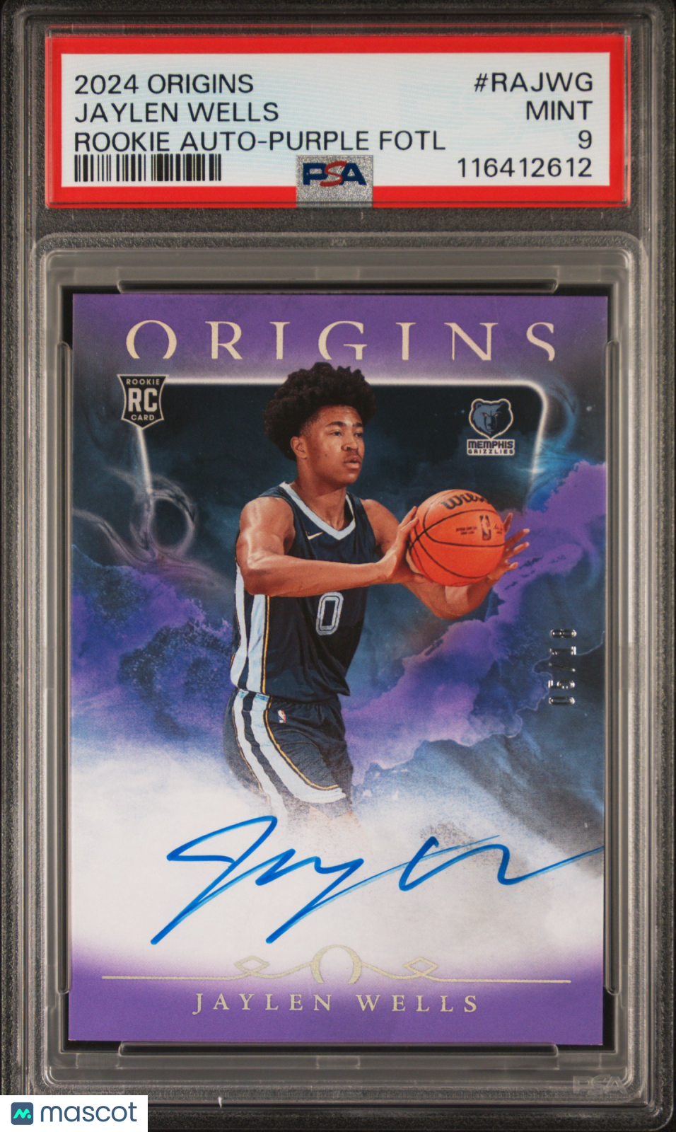 2024 Panini Origins Rookie Autographs Jaylen Wells Rookie Auto-Purple Fotl PSA 9
