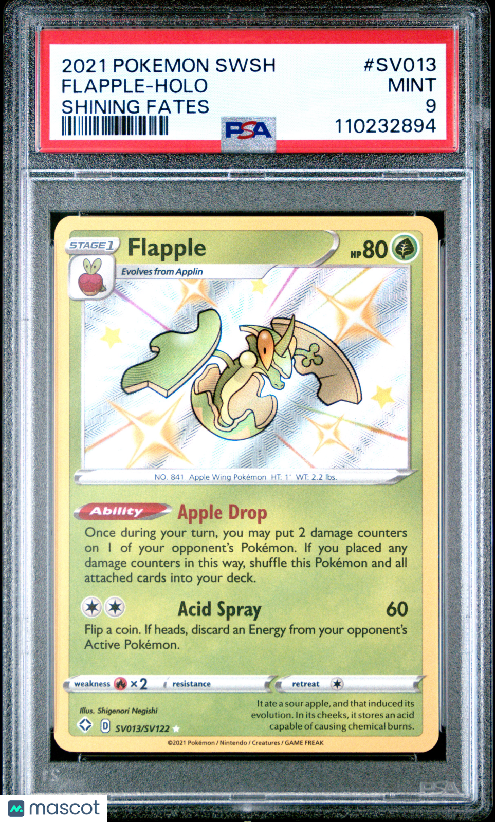 2021 Pokemon Sword & Shield Shining Fates Flapple-Holo Shining Fates PSA 9