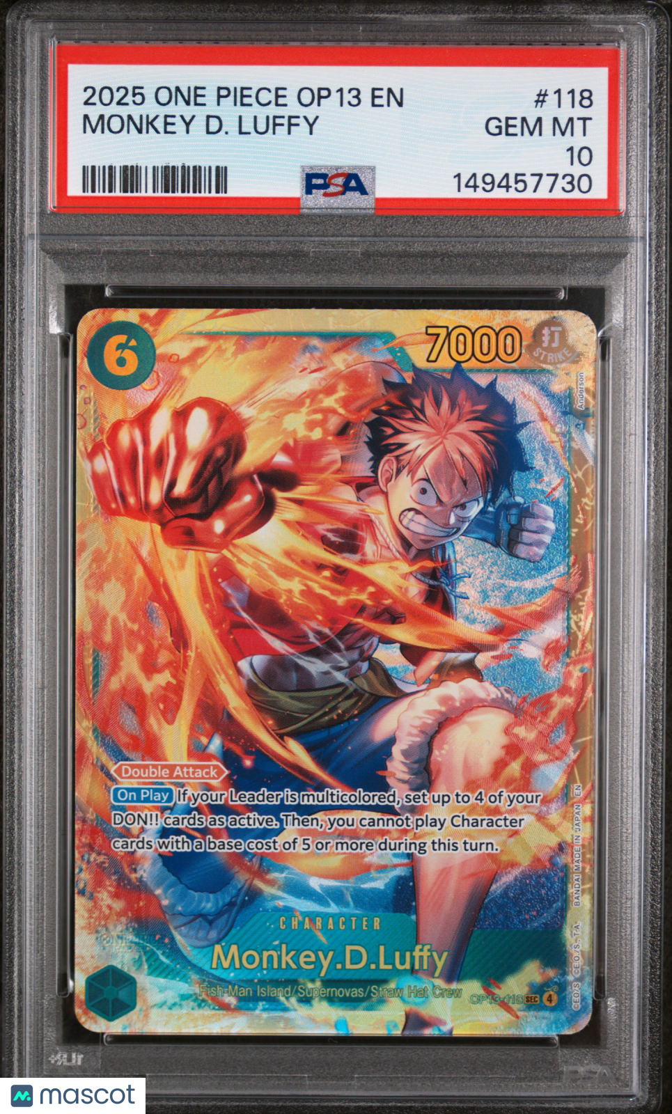 2025 One Piece Op13-Carrying On His Will Monkey D. Luffy PSA 10