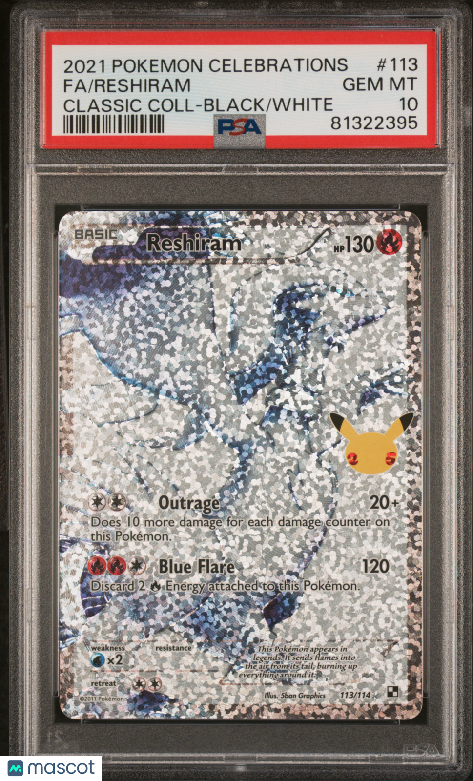 2021 Pokemon Celebrations Classic Collection Fa/Reshiram Black/White PSA 10