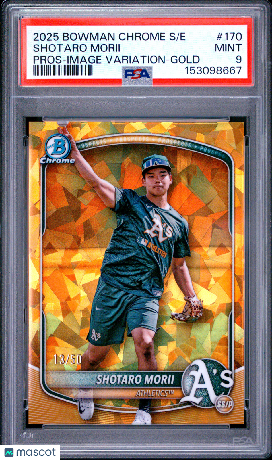 2025 Bowman Chrome Sapphire Prospects Shotaro Morii Image Variation-Gold PSA 9
