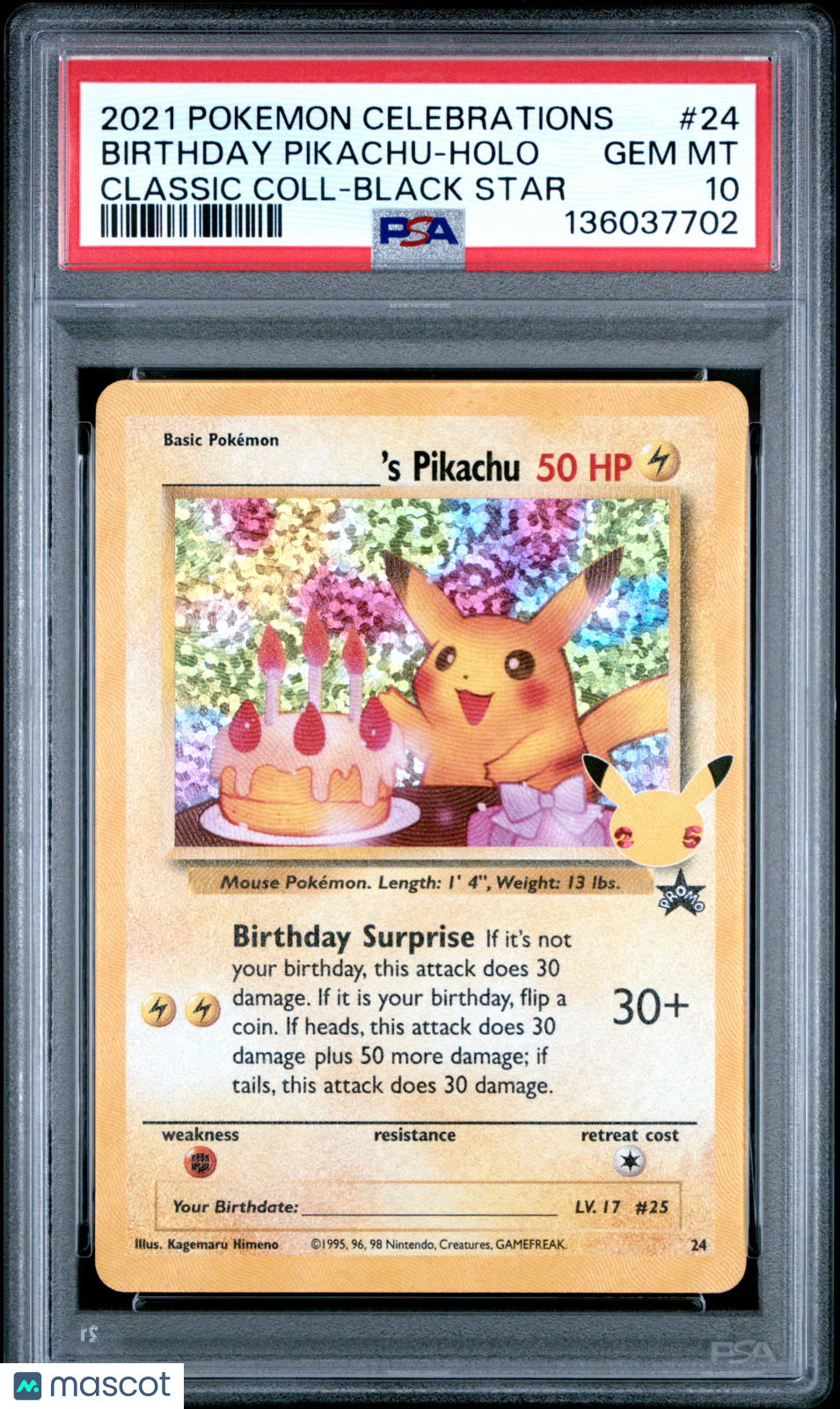2021 Pokemon Celebrations Classic Collection Birthday Pikachu Black Star PSA 10