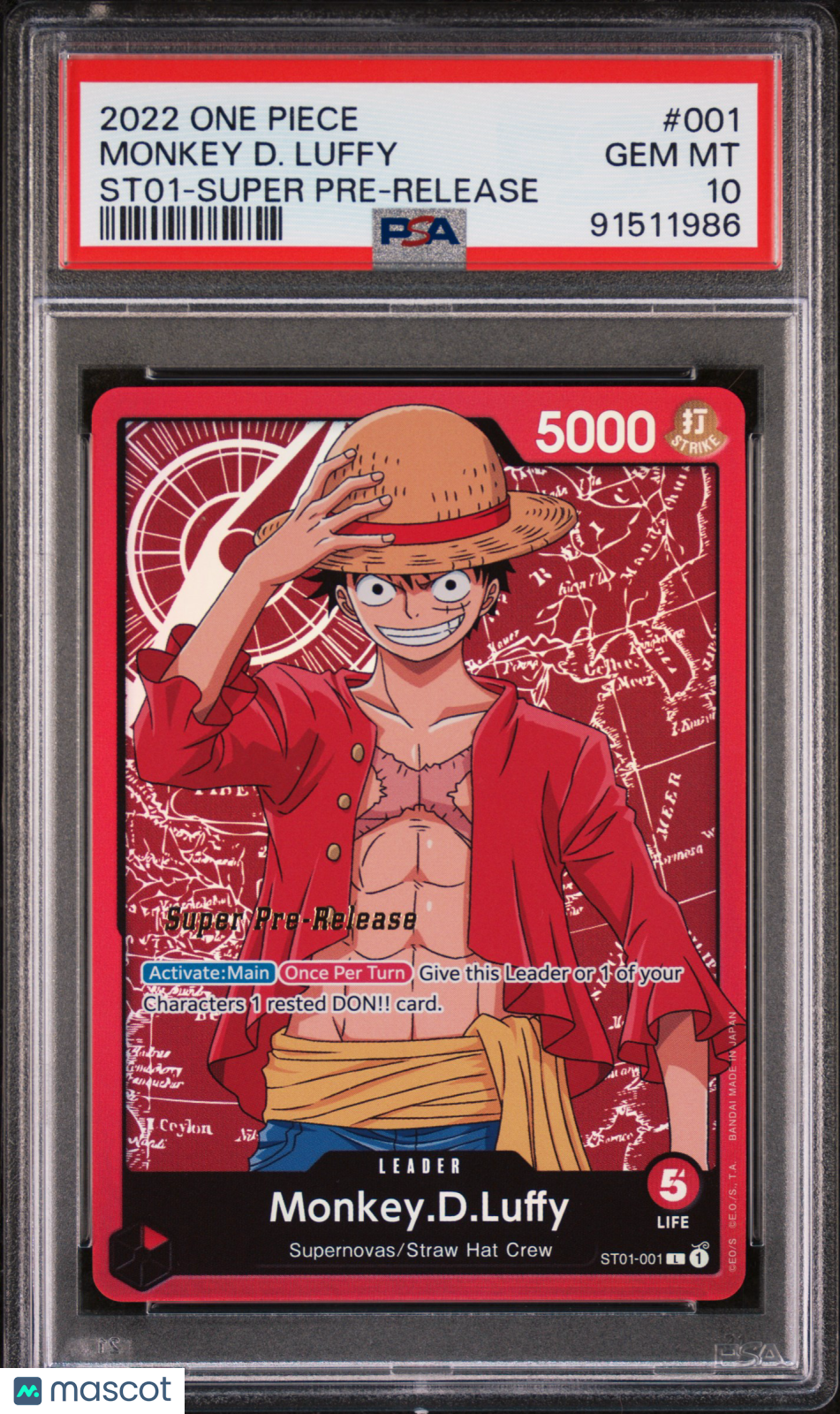 2022 One Piece Monkey D. Luffy St01-Super Pre-Release PSA 10