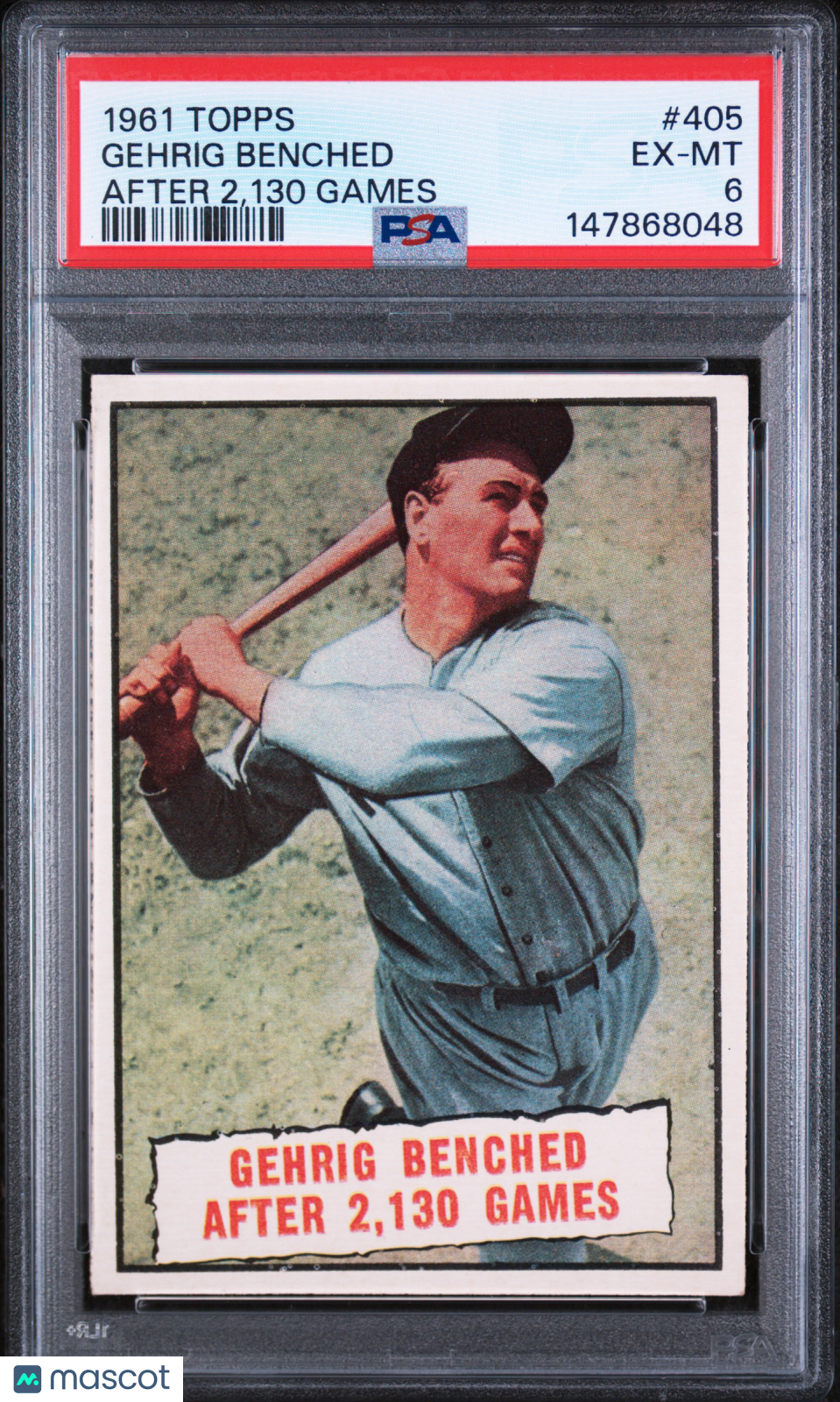 1961 Topps Gehrig Benched After 2,130 Games PSA 6