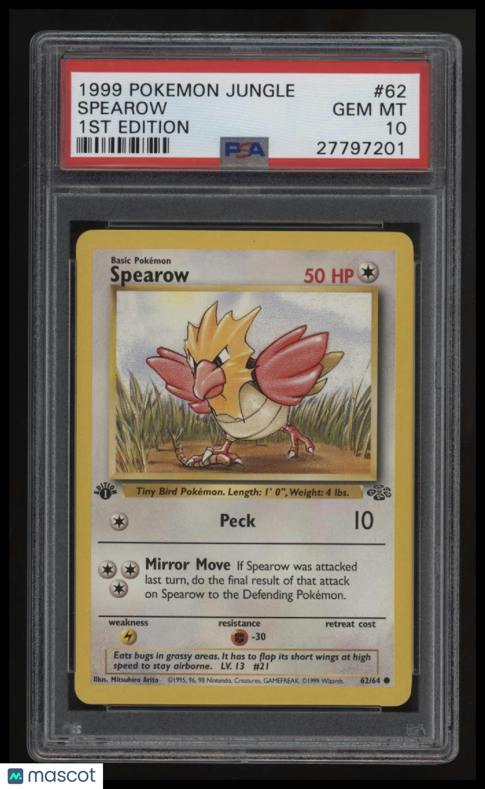 1999 Pokemon Jungle Spearow 1st Edition PSA 10