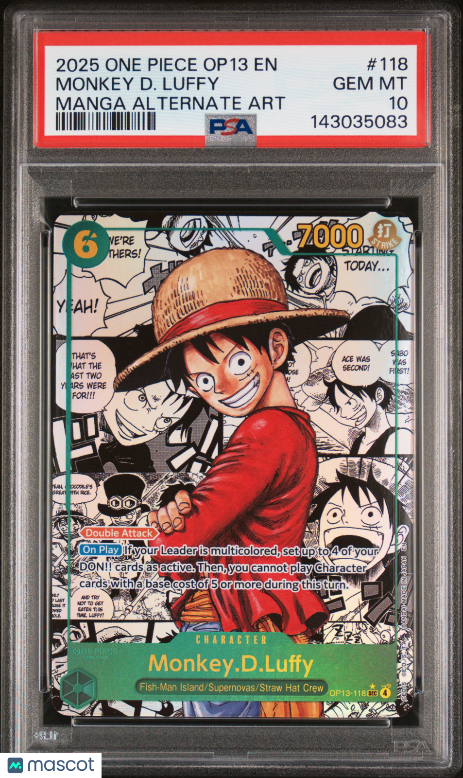 2025 One Piece Carrying On His Will Monkey D. Luffy Manga Alternate Art PSA 10