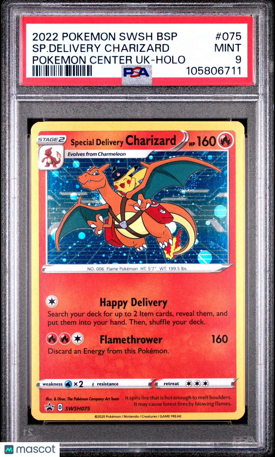 2022 Pokemon Swsh Black Star Promo Sp.Delivery Charizard Pokemon Center PSA 9