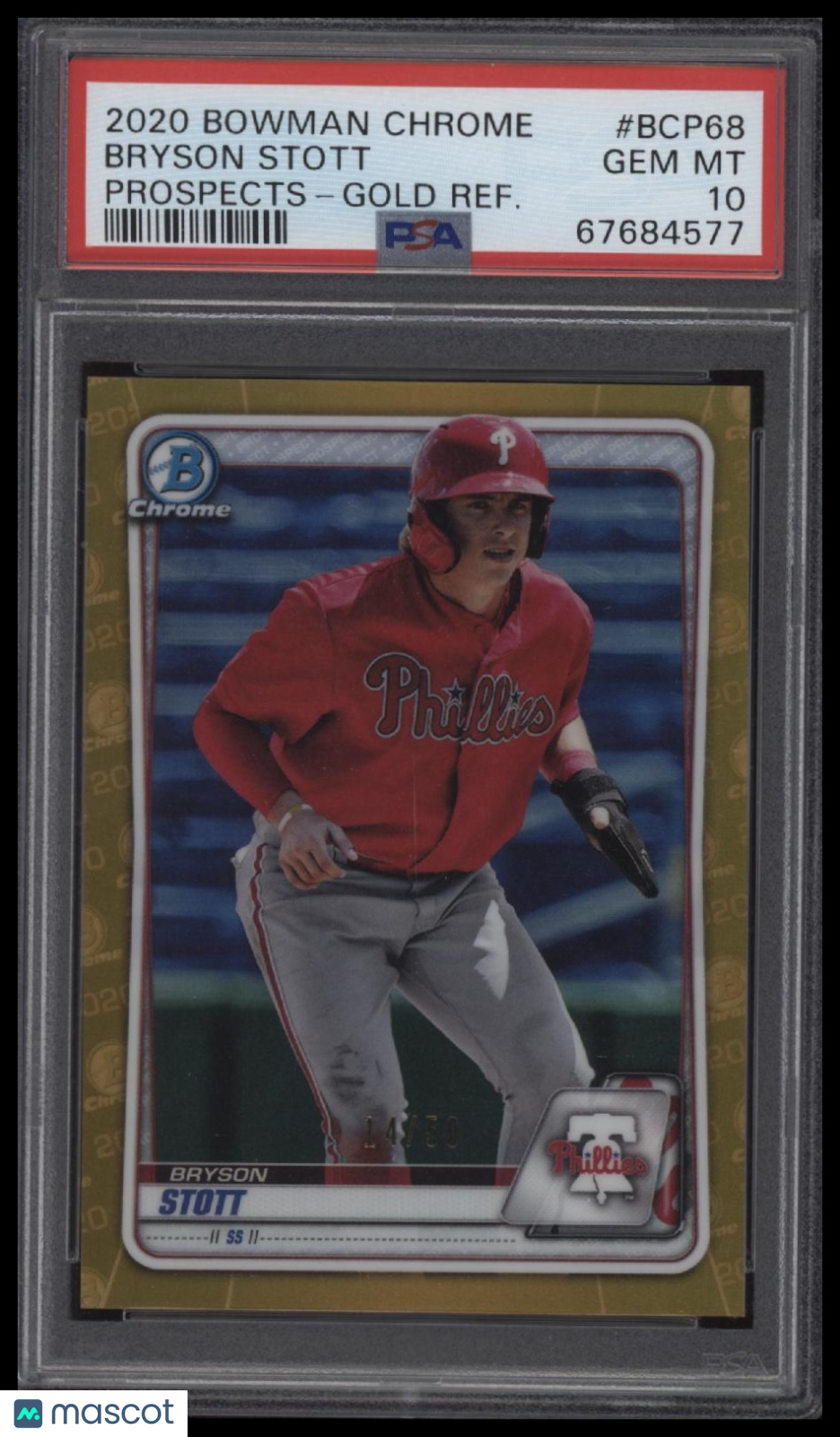 2020 Bowman Chrome Prospects #BCP68 Bryson Stott Prospects-Gold Ref. PSA 10