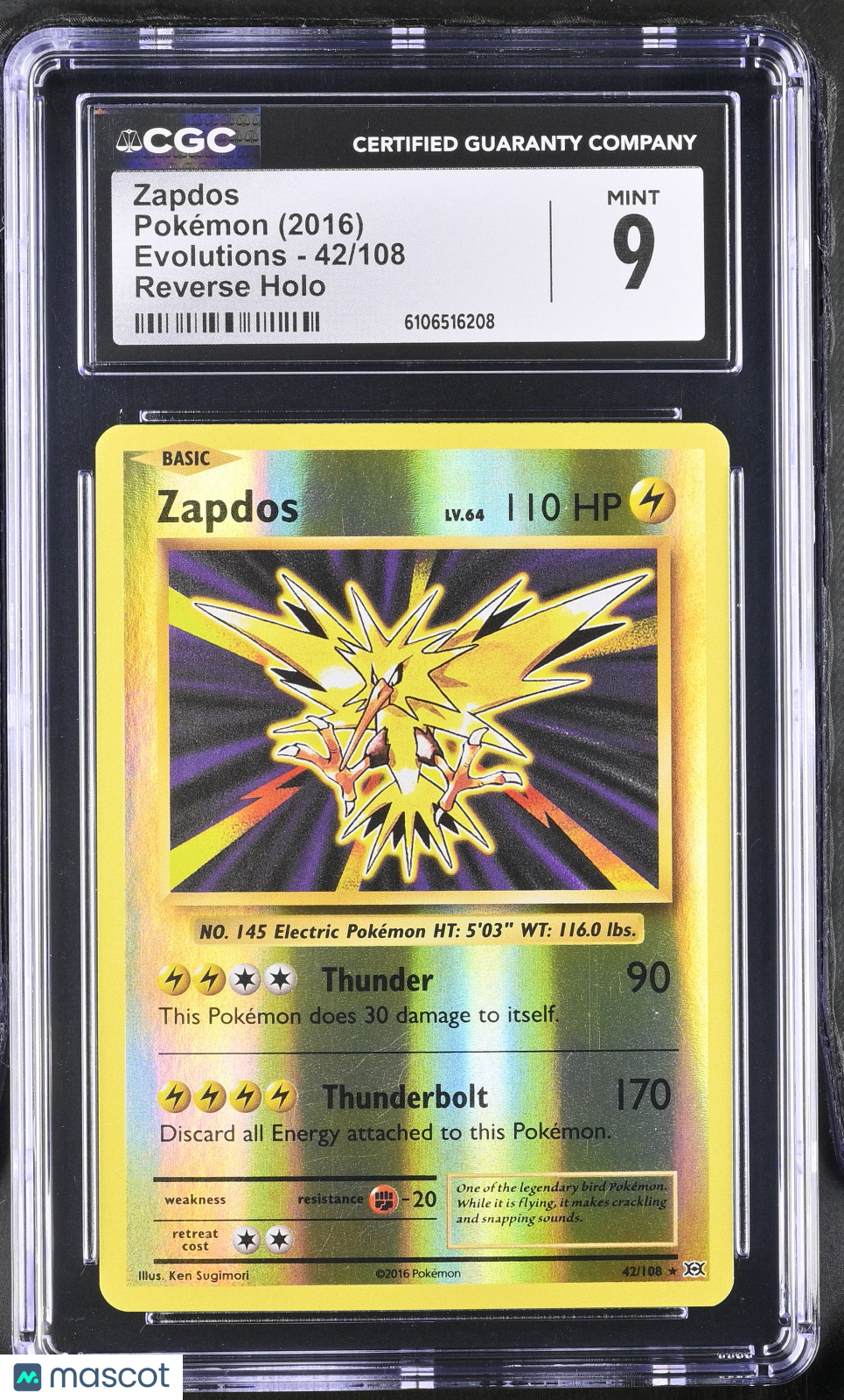 2016 Evolutions Zapdos Reverse Holo CGC 9
