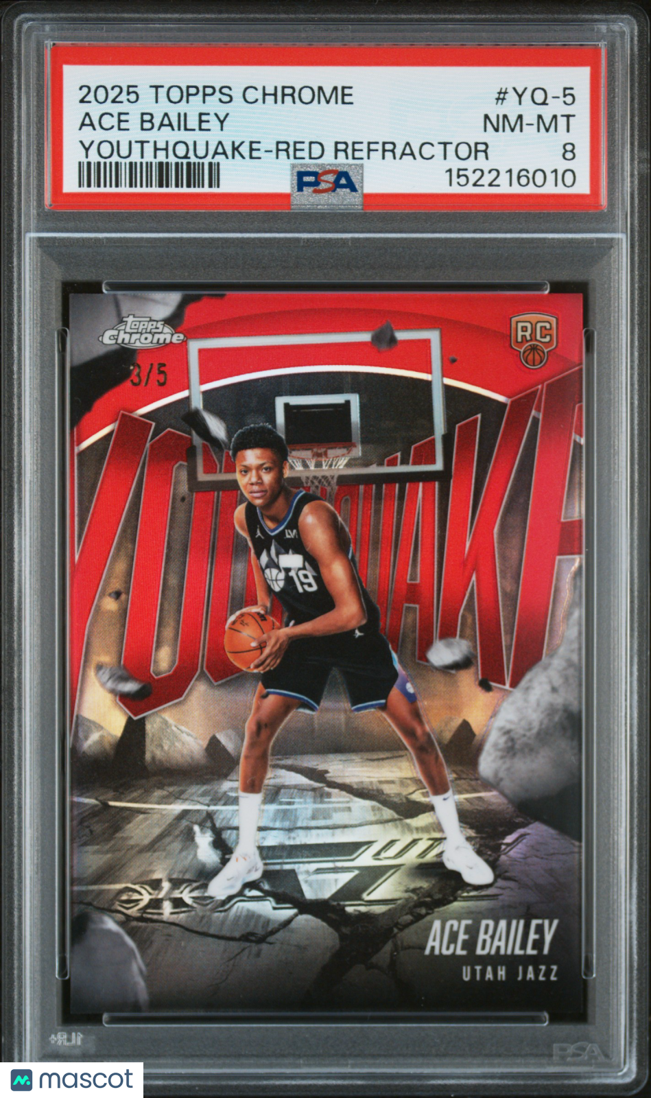 2025 Topps Chrome Youthquake Ace Bailey Youthquake-Red Refractor PSA 8