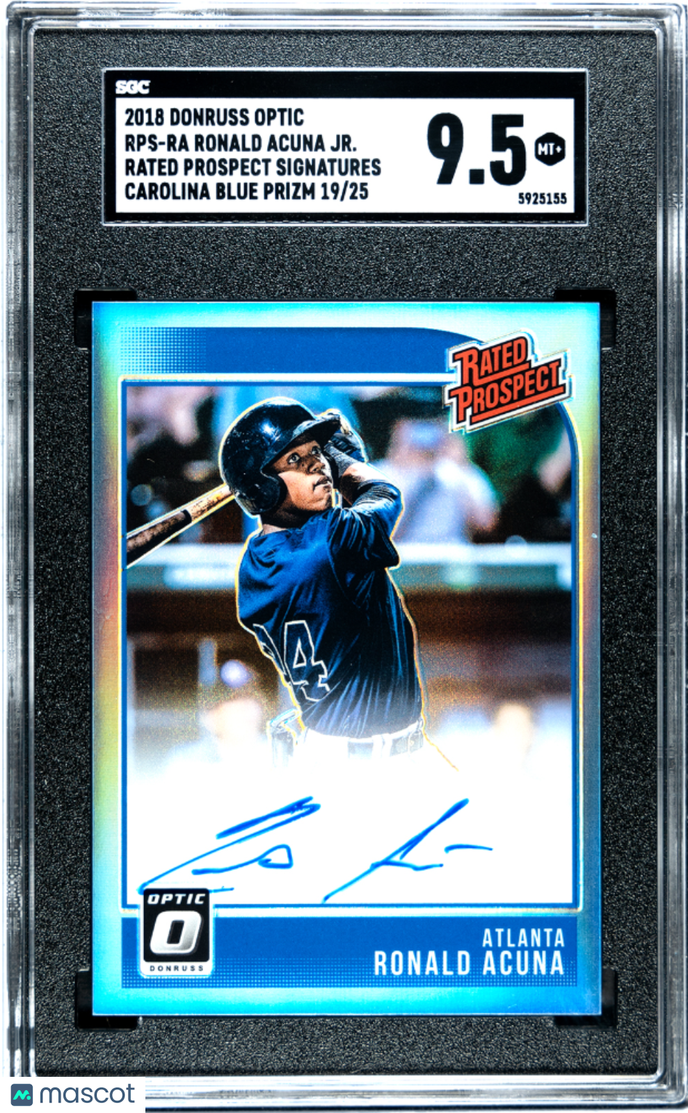 2018 Donruss Optic Ronald Acuna Jr. Rated Prospect Sigs. Blue Prizm /25 SGC 9.5