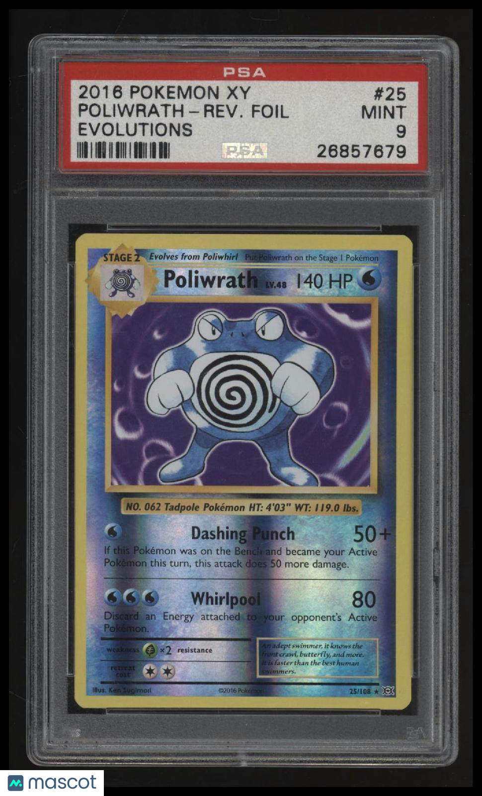 2016 Pokemon Xy Evolutions Poliwrath-Rev.Foil Evolutions PSA 9