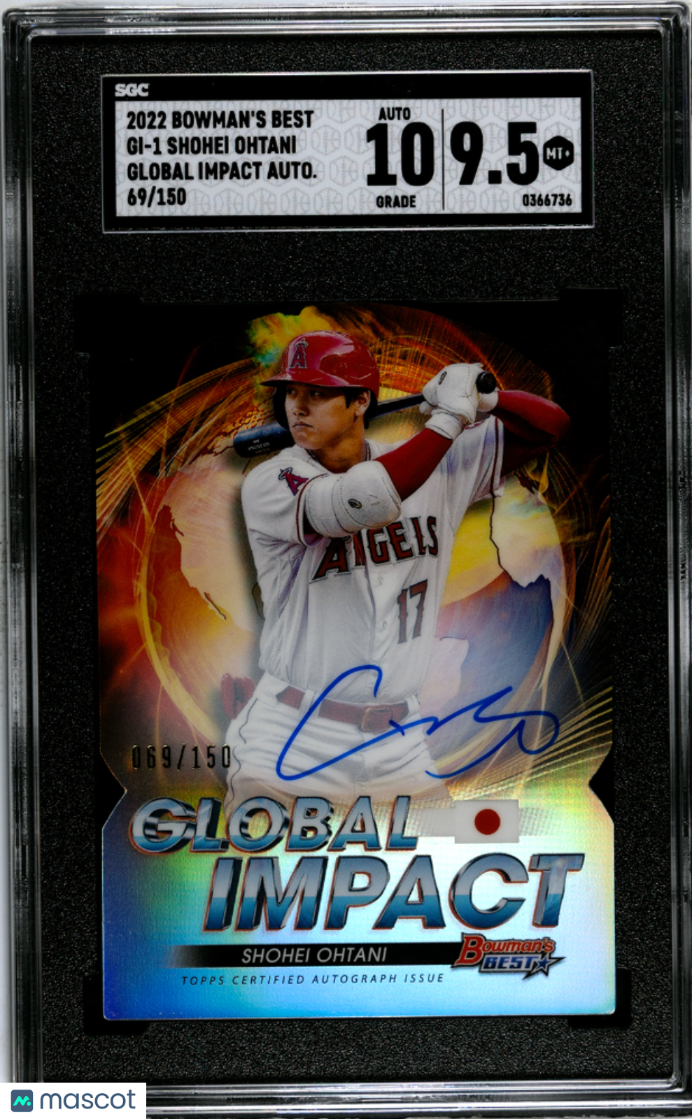 2022 Bowman&#39;s Best Shohei Ohtani Global Impact, Auto. SGC 9.5