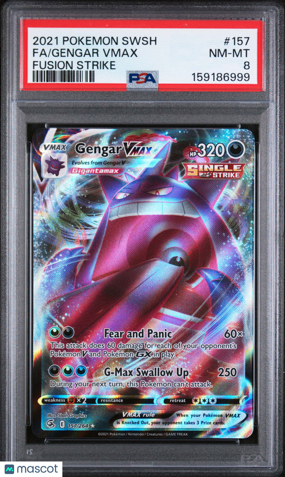 2021 Pokemon Sword & Shield Fusion Strike Fa/Gengar Vmax Fusion Strike PSA 8