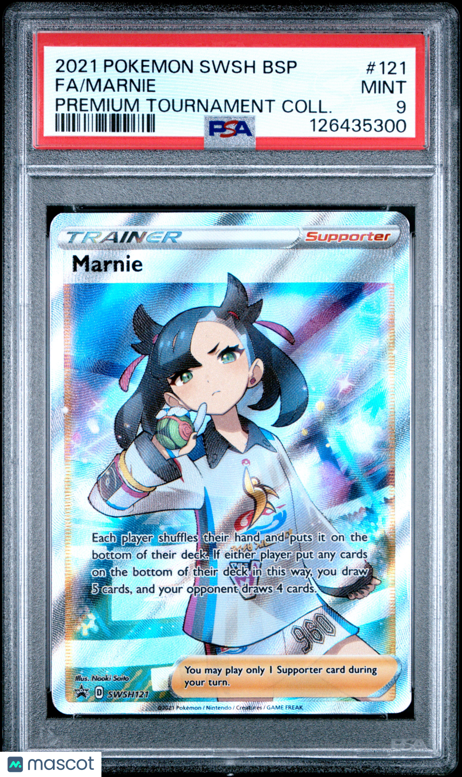 2021 Pokemon Swsh Black Star Promo Fa/Marnie Premium Tournament Coll. PSA 9