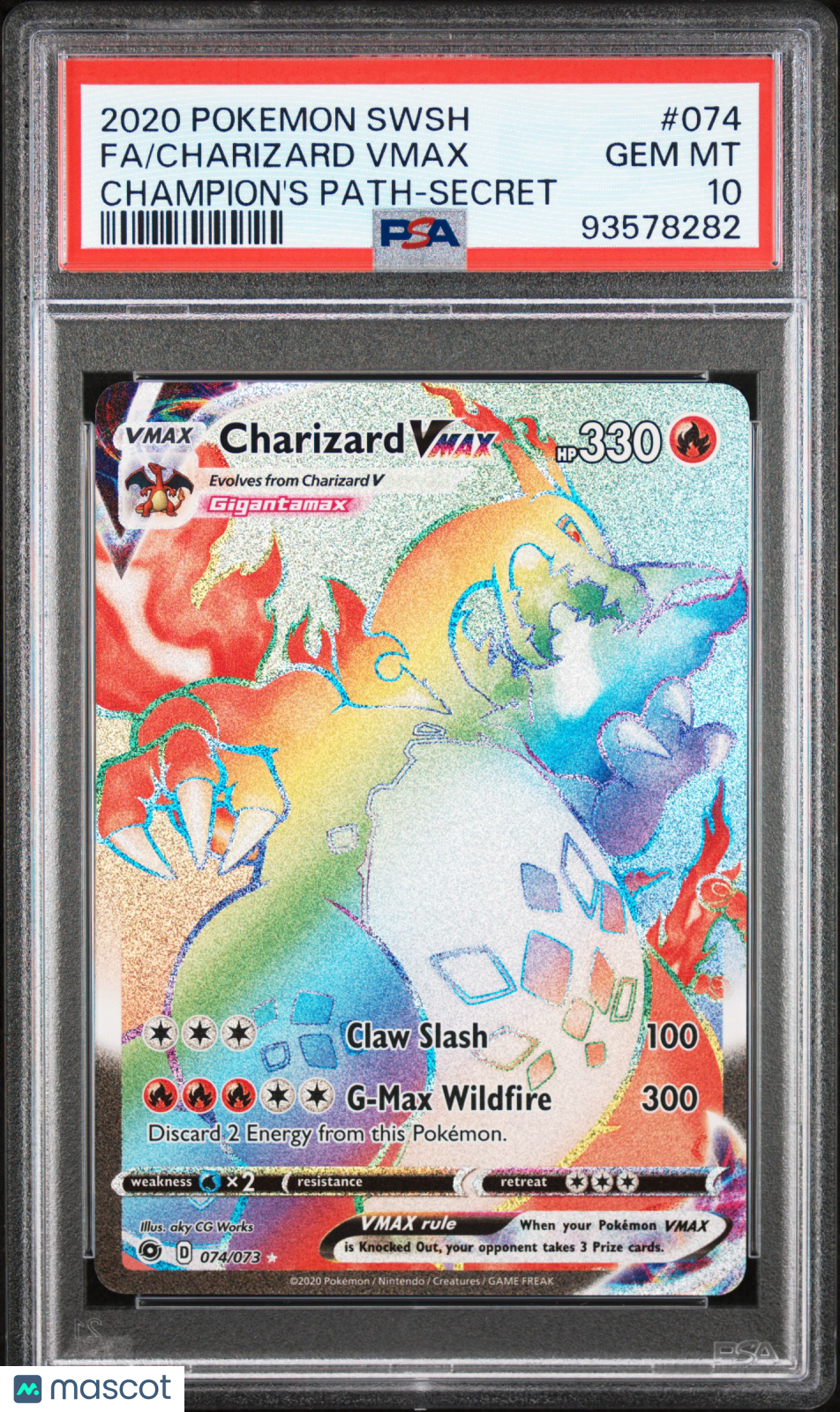 2020 Pokemon Sword & Shield Champion'S Path Charizard Vmax Secret PSA 10