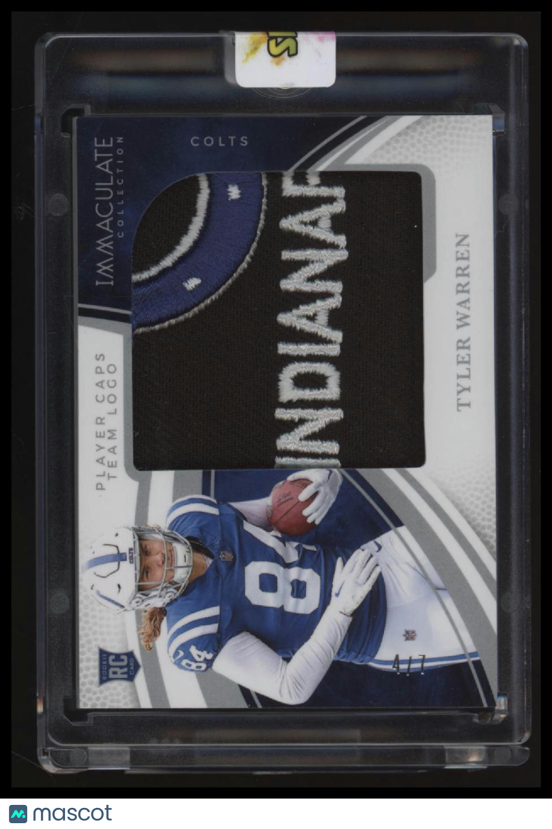 2025 Panini Immaculate Collection Tyler Warren Player Caps Team Logo Patch #/7