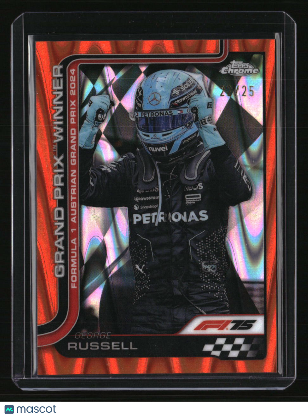2025 Topps Chrome Formula 1 George Russell Orange RayWave Refractor #/25