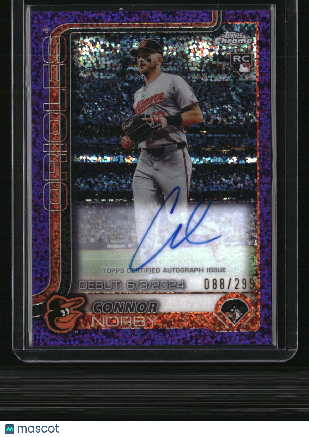 2025 Topps Chrome Update Connor Norby Rookie Debut Auto Purple Speckle #/299