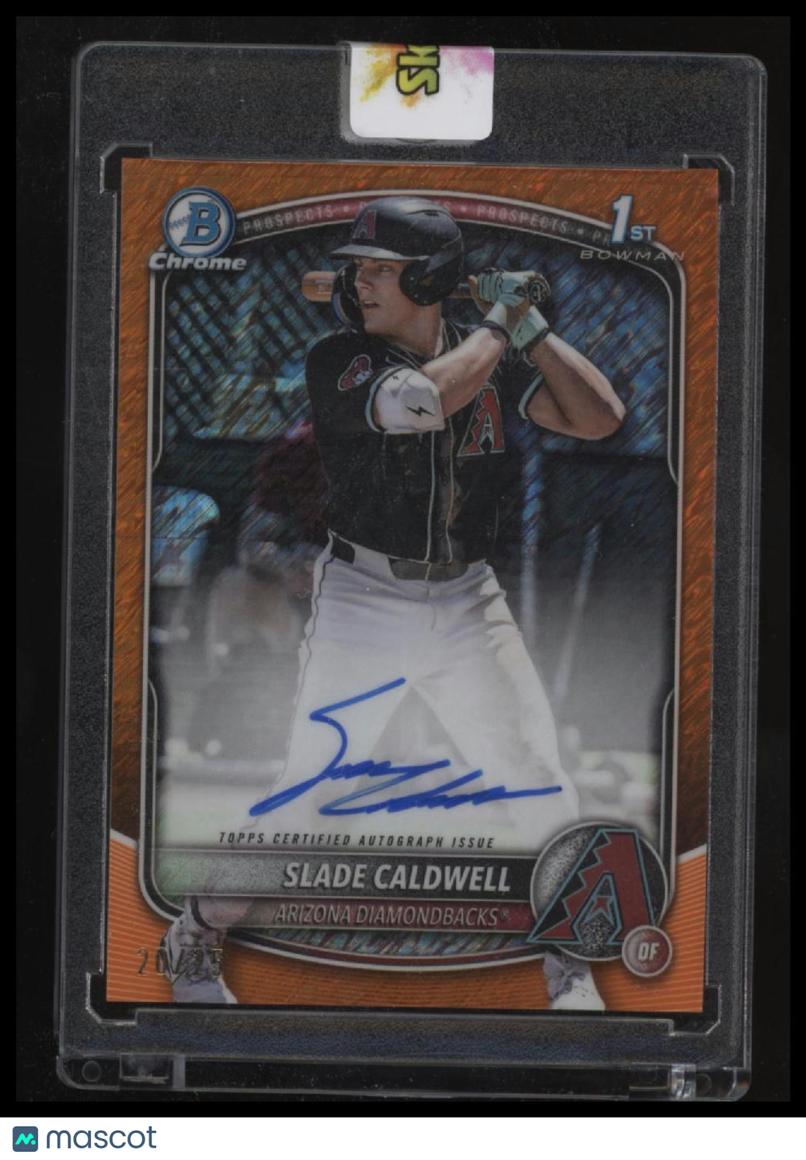 2025 Bowman Slade Caldwell Chrome Prospects Auto Orange Shimmer Ref. #/25