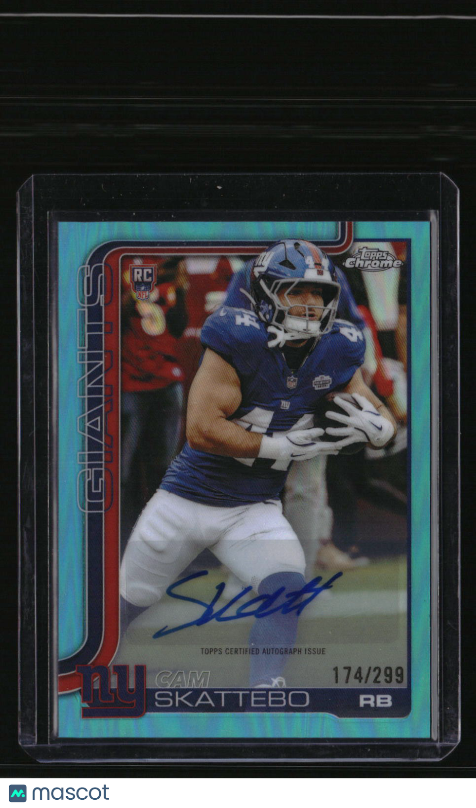 2025 Topps Chrome Cam Skattebo Chrome Rookie Autographs Teal Refractor #/299
