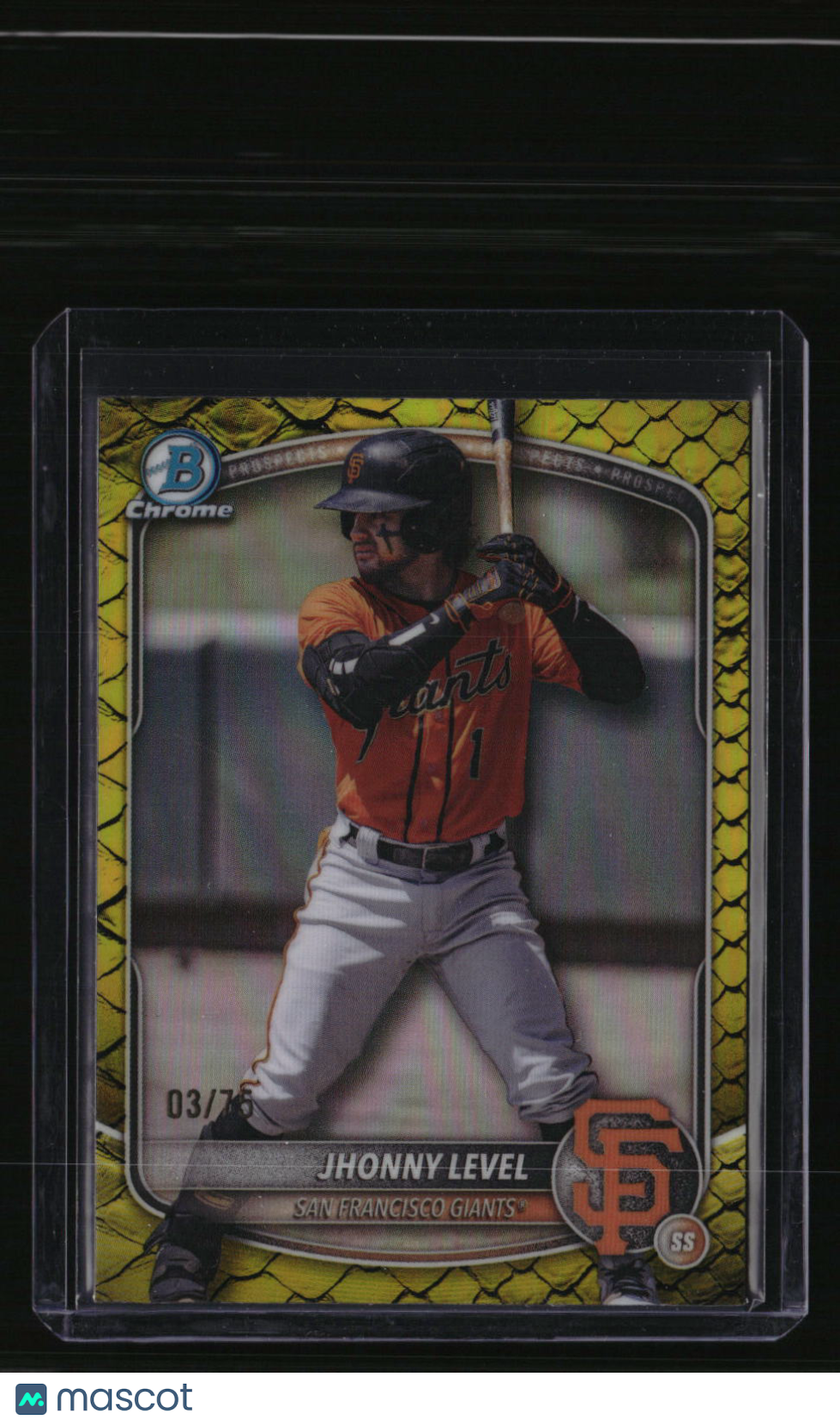 2025 Bowman Draft Jhonny Level Chrome Yellow Reptilian Refractor #/75