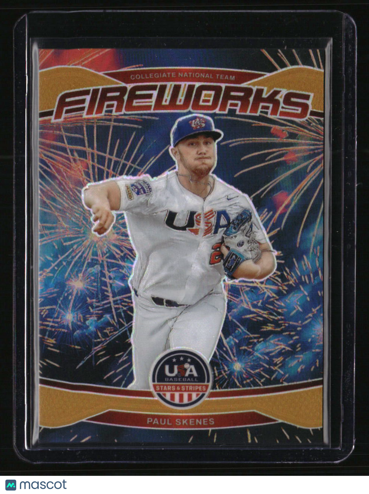 2026 Panini Stars & Stripes Prizm USA Baseball Paul Skenes Fireworks Gold #/10
