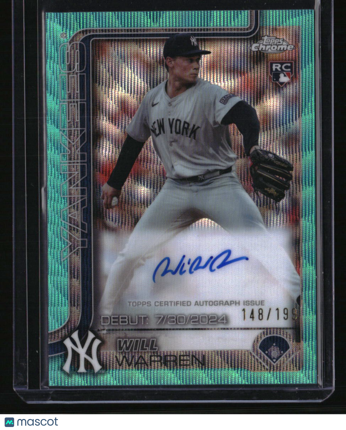 2025 Topps Chrome Update Will Warren Rookie Debut Auto Aqua Wave #/199
