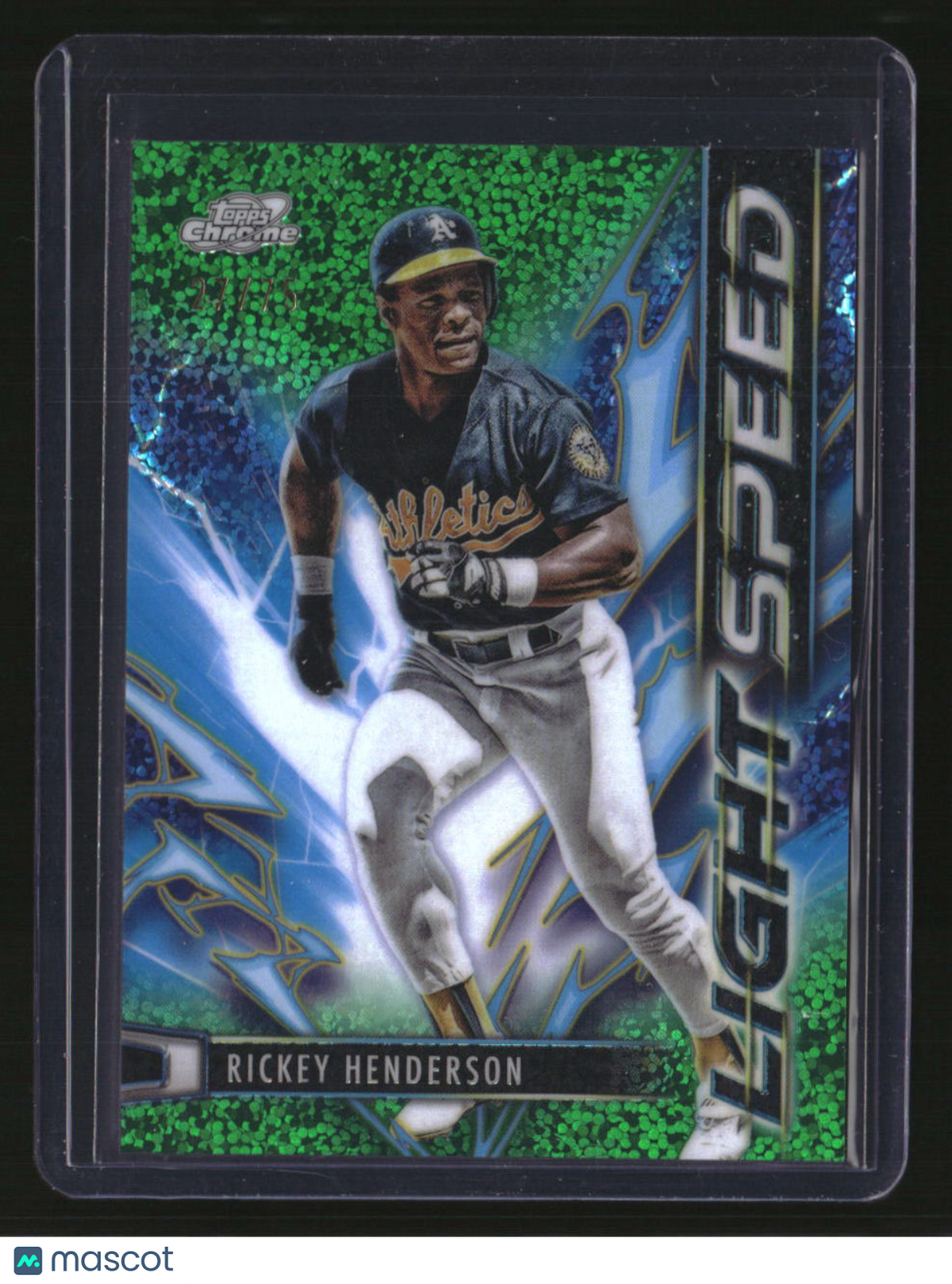 2025 Topps Chrome Cosmic Rickey Henderson Light Speed Green Space Dust #/75