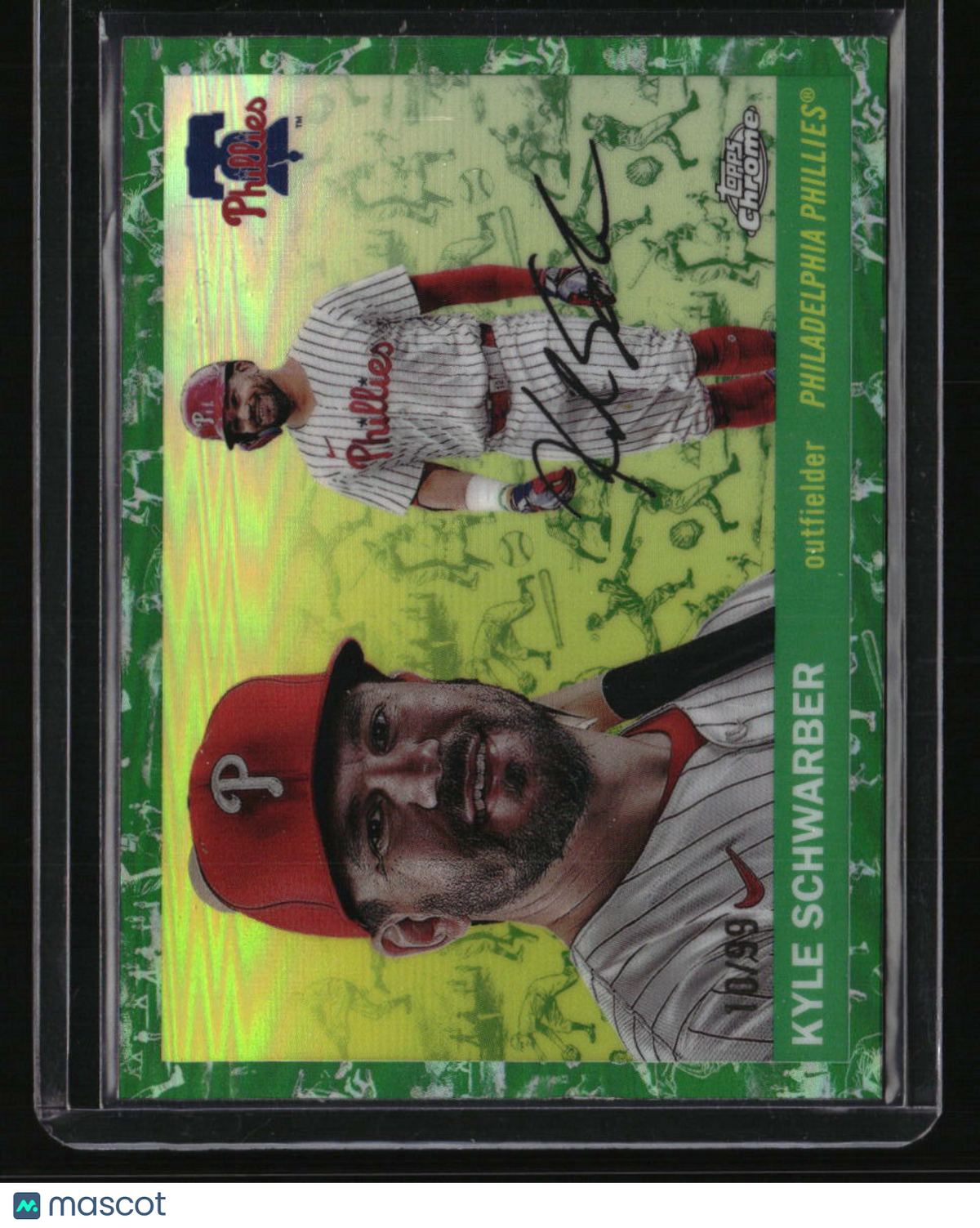 2025 Topps Chrome Platinum Kyle Schwarber Platinum Toile White / Green #/99