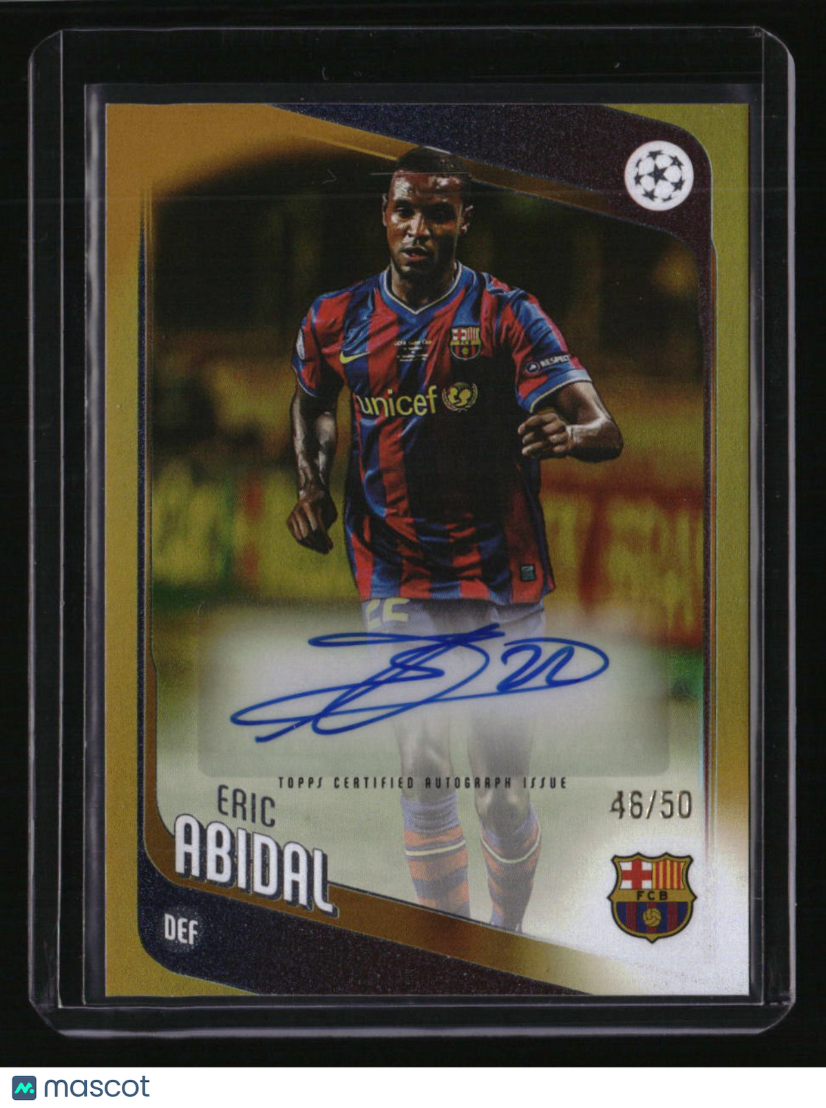 2025-26 Topps UEFA Club Competitions Eric Abidal Base Autographs Gold Foil #/50