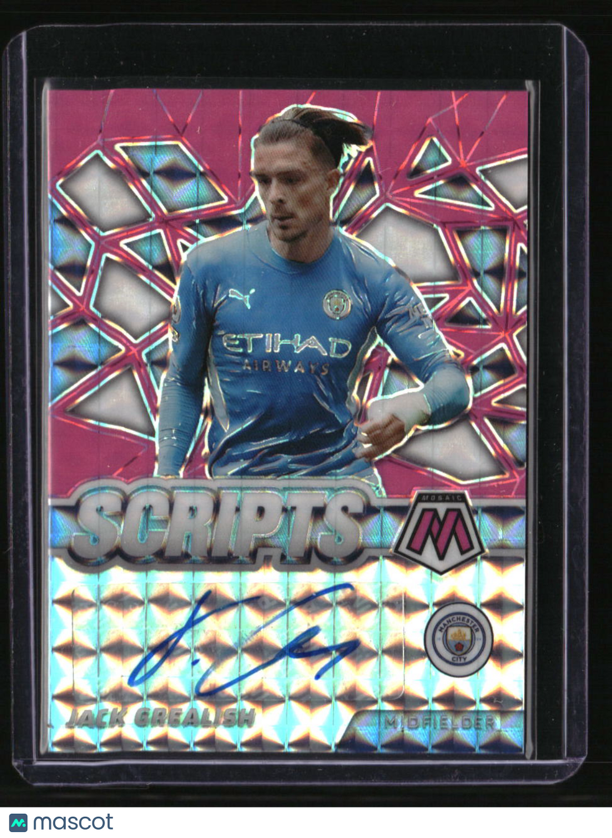 2021-22 Panini Mosaic Premier League Jack Grealish Scripts Mosaic Pink #/5