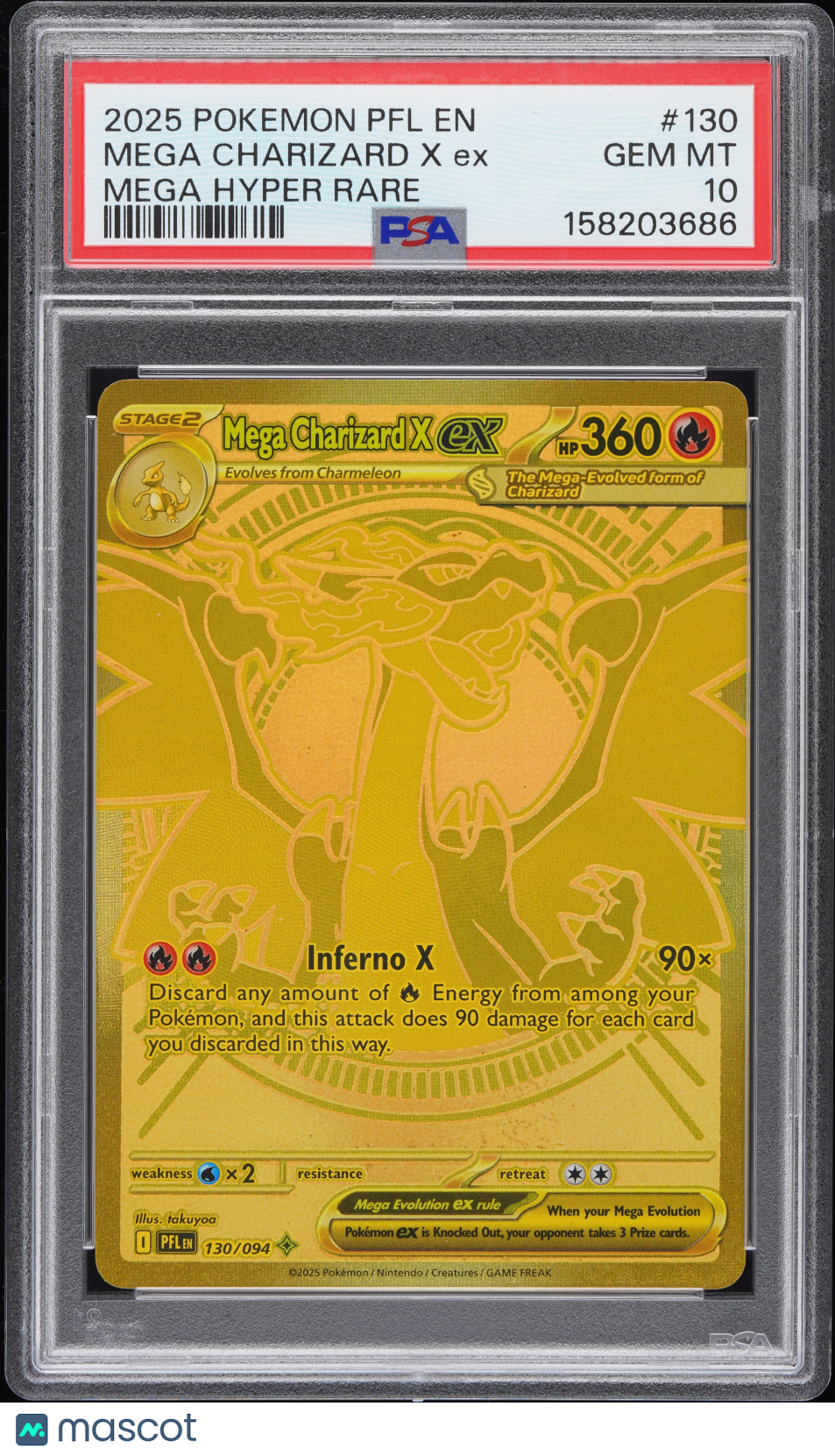 2025 Pokemon Pfl En-Phantasmal Flames Mega Charizard X Ex Mega Hyper Rare PSA 10