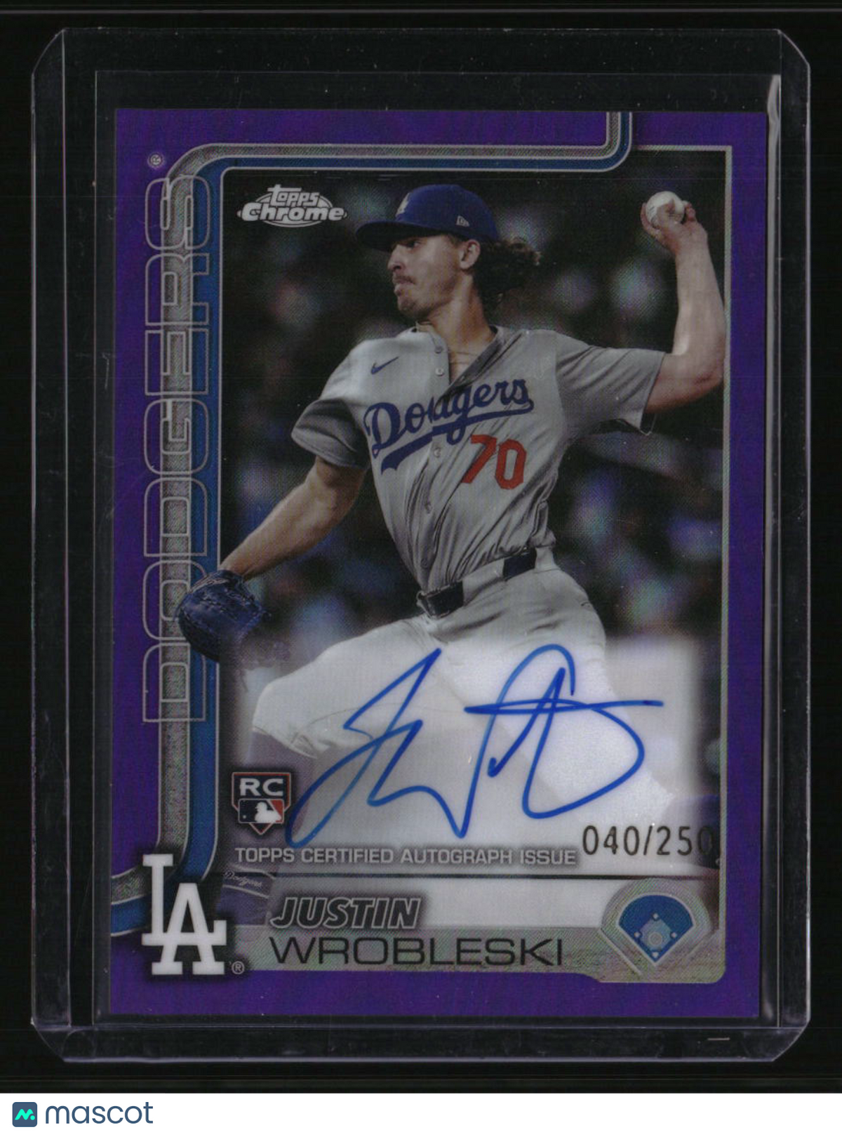 2025 Topps Chrome Justin Wrobleski Rookie Autographs Purple Refractors #/250
