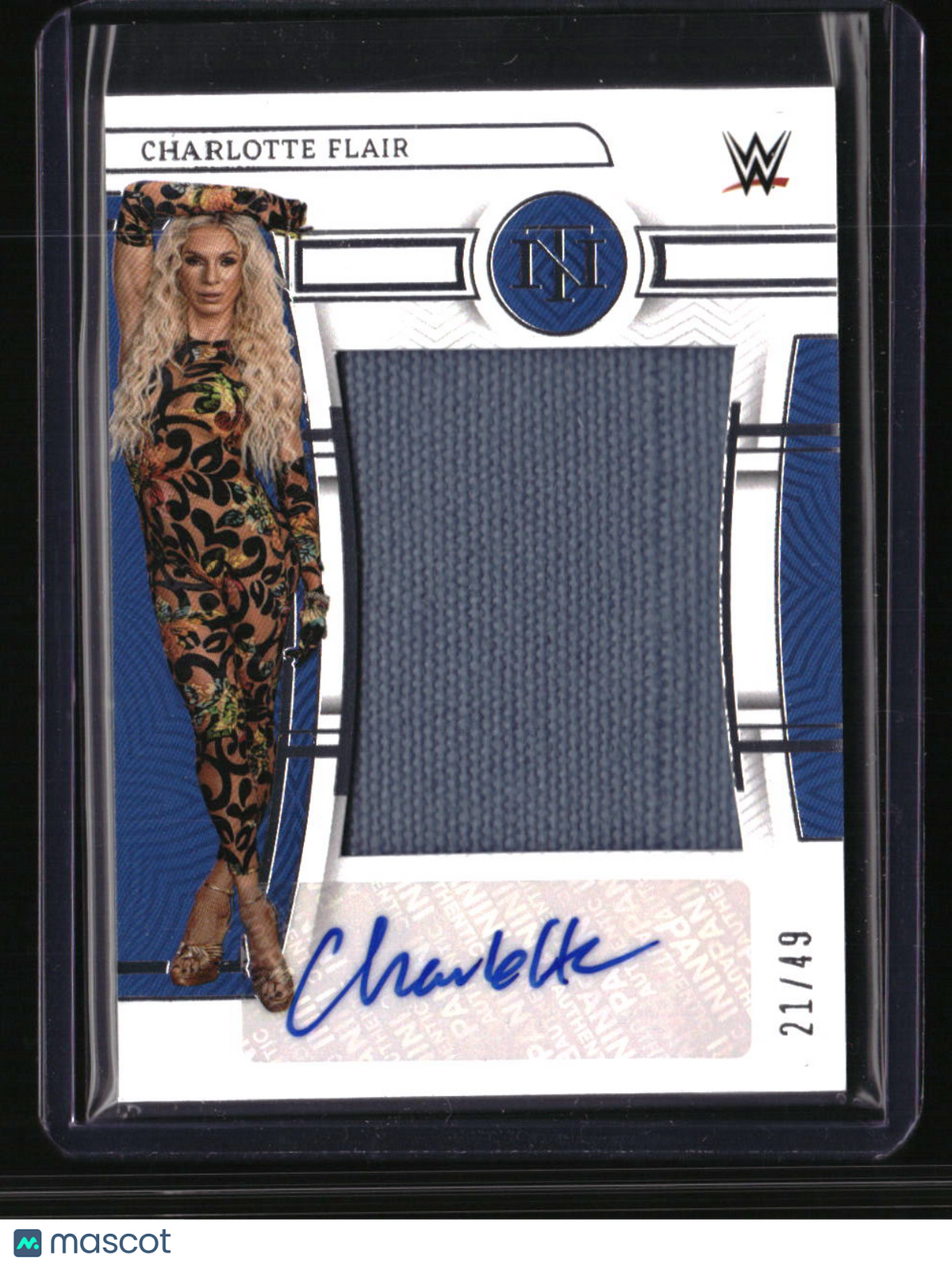 2023 Panini Chronicles WWE Charlotte Flair National Treasures Mem Auto #/49