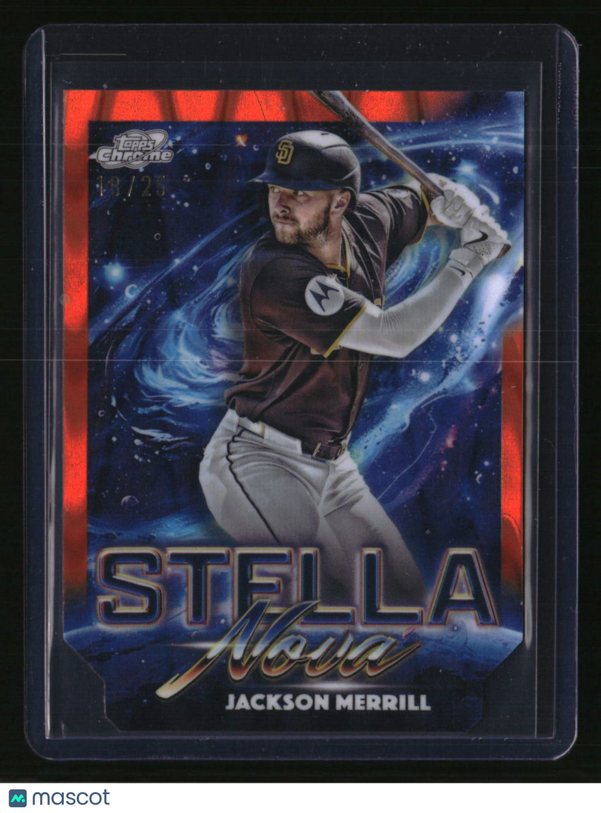 2025 Topps Chrome Cosmic Jackson Merrill Stella Nova Orange Galactic #/25