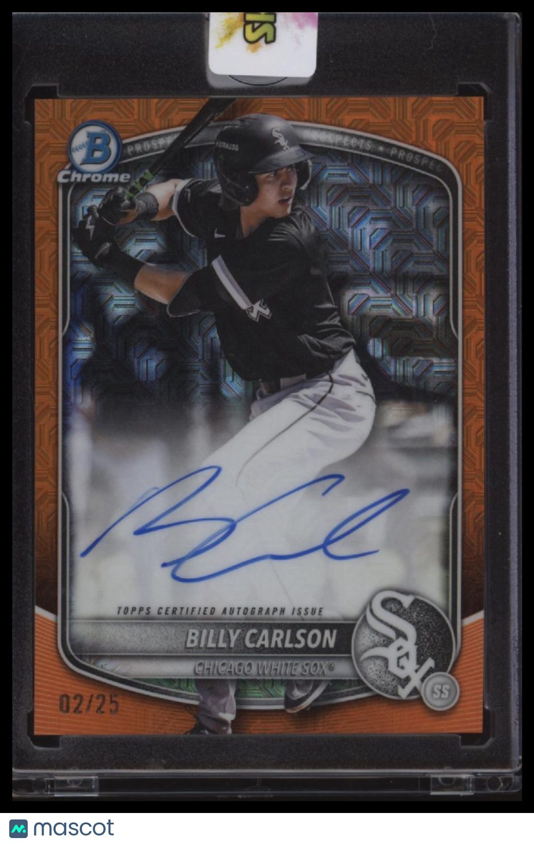 2025 Bowman Draft Billy Carlson Chrome Prospect Autographs Orange Mojo #/25