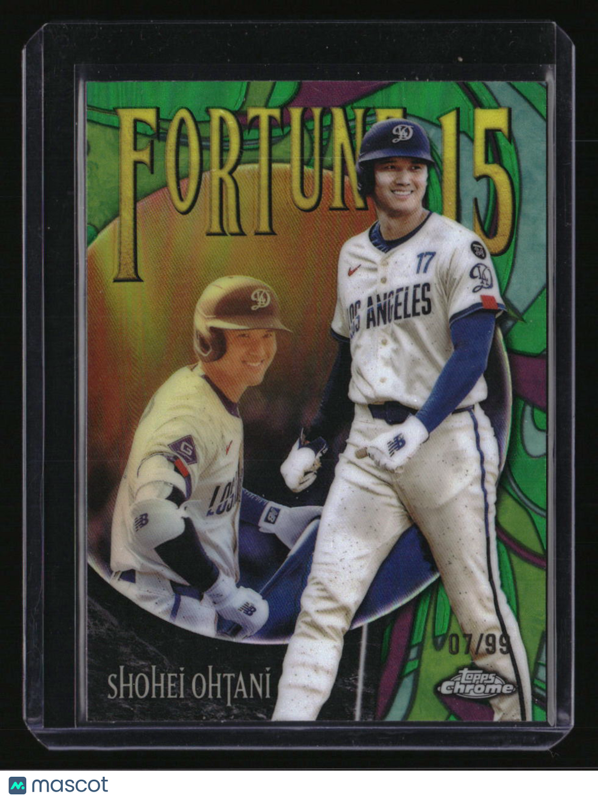 2025 Topps Chrome Update Shohei Ohtani Fortune 15 Green Refractors #/99