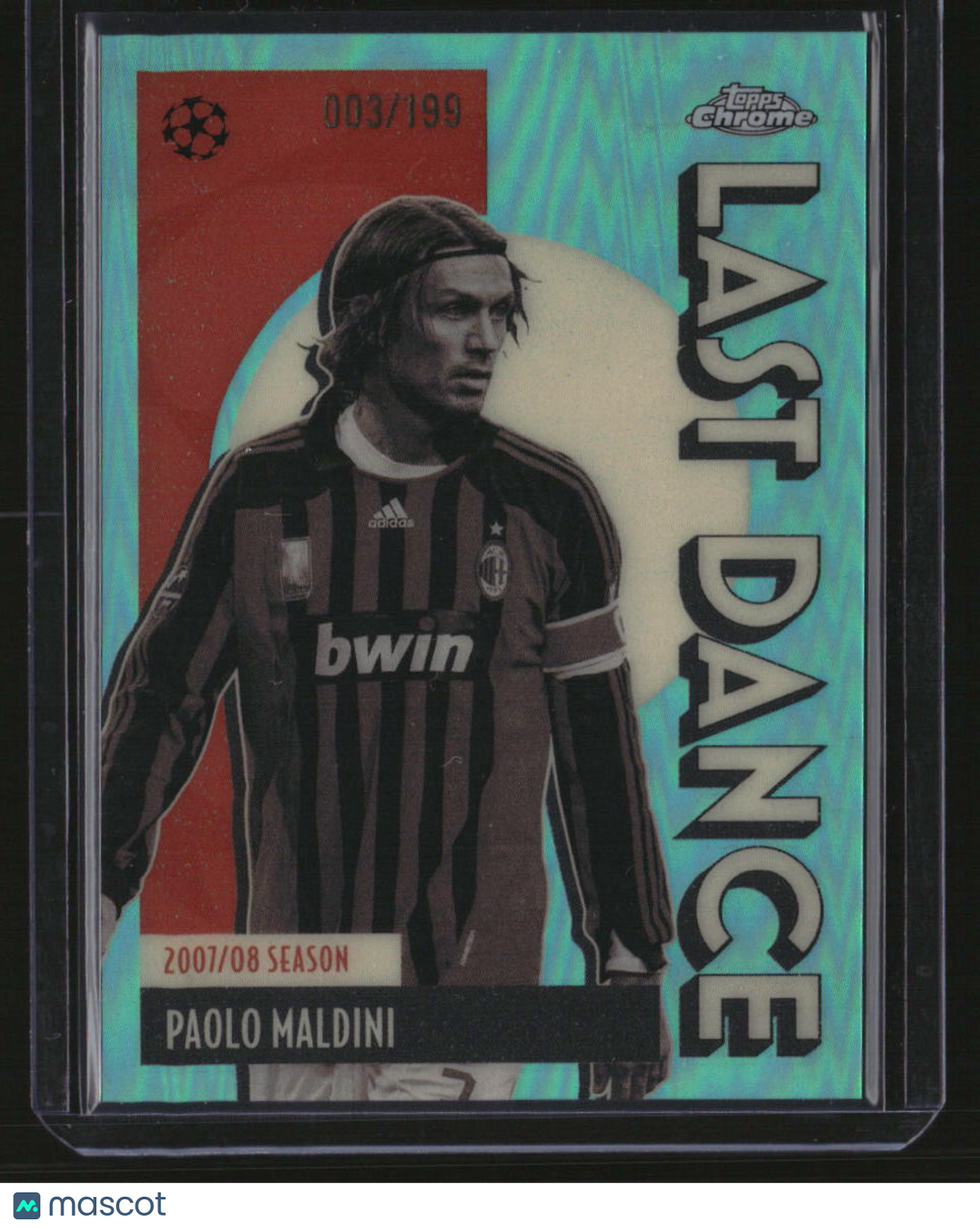 2025-26 Topps Chrome UEFA Club Competitions Paolo Maldini Last Dance Aqua #/199