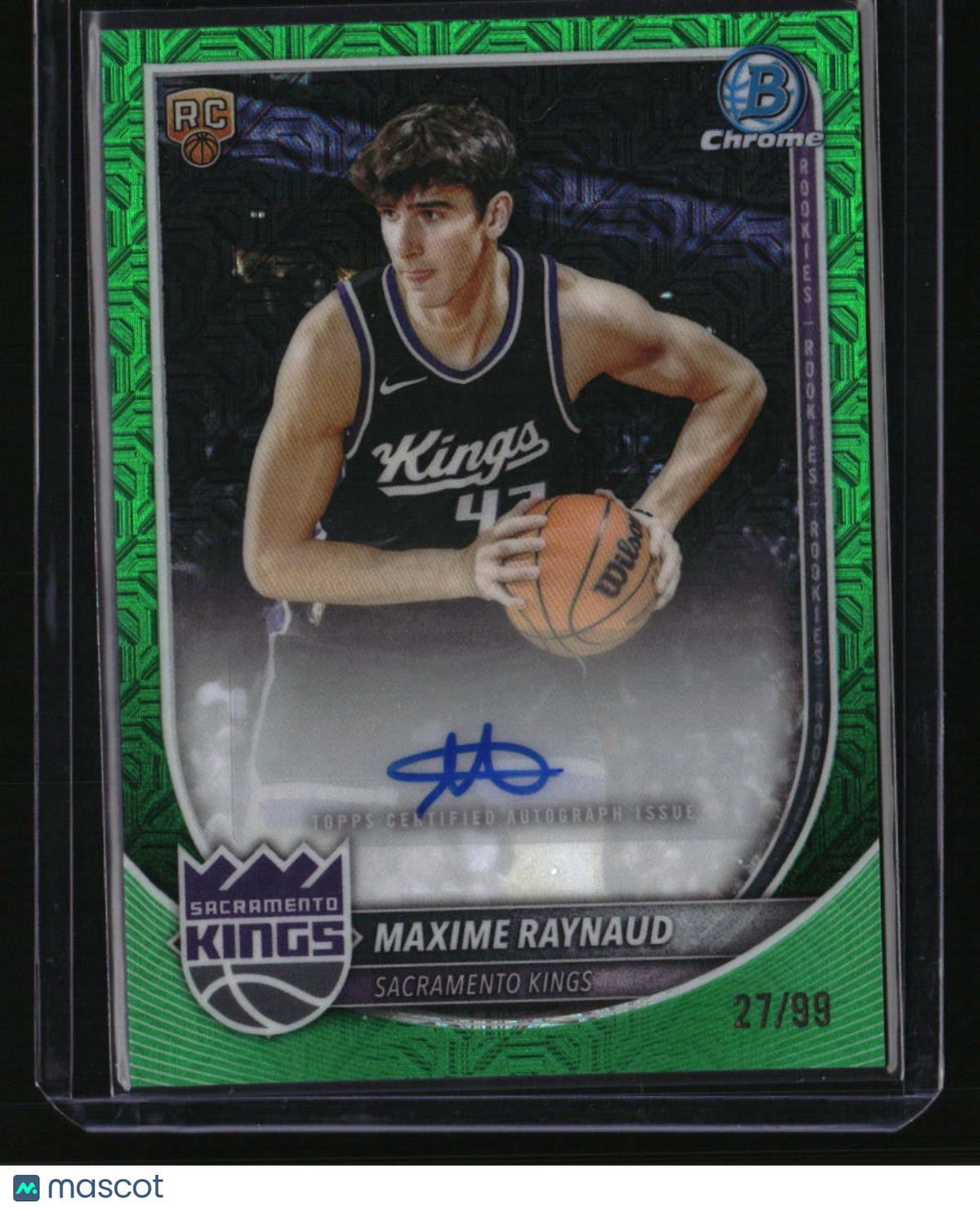 2025-26 Bowman Maxime Raynaud Chrome Autographs Green Mojo #/99