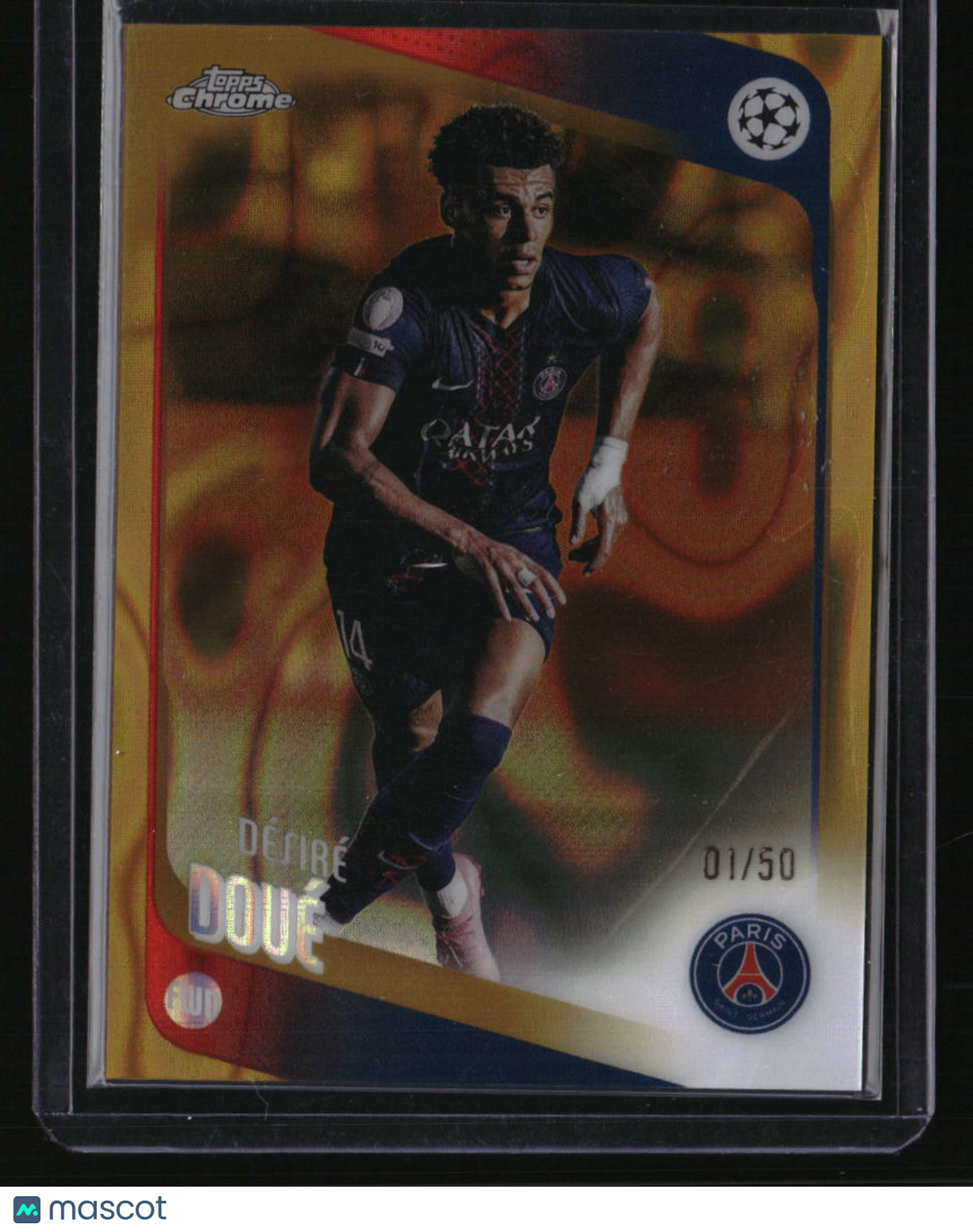 2025-26 Topps UEFA Club Competitions Désiré Doué Gold Inferno Holo #/50