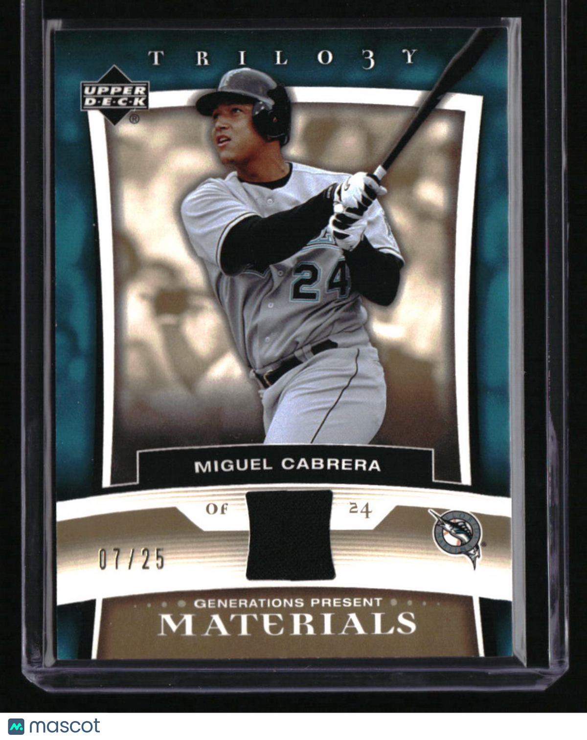 2005 Upper Deck Trilogy Miguel Cabrera Generations Present Materials Gold #/25