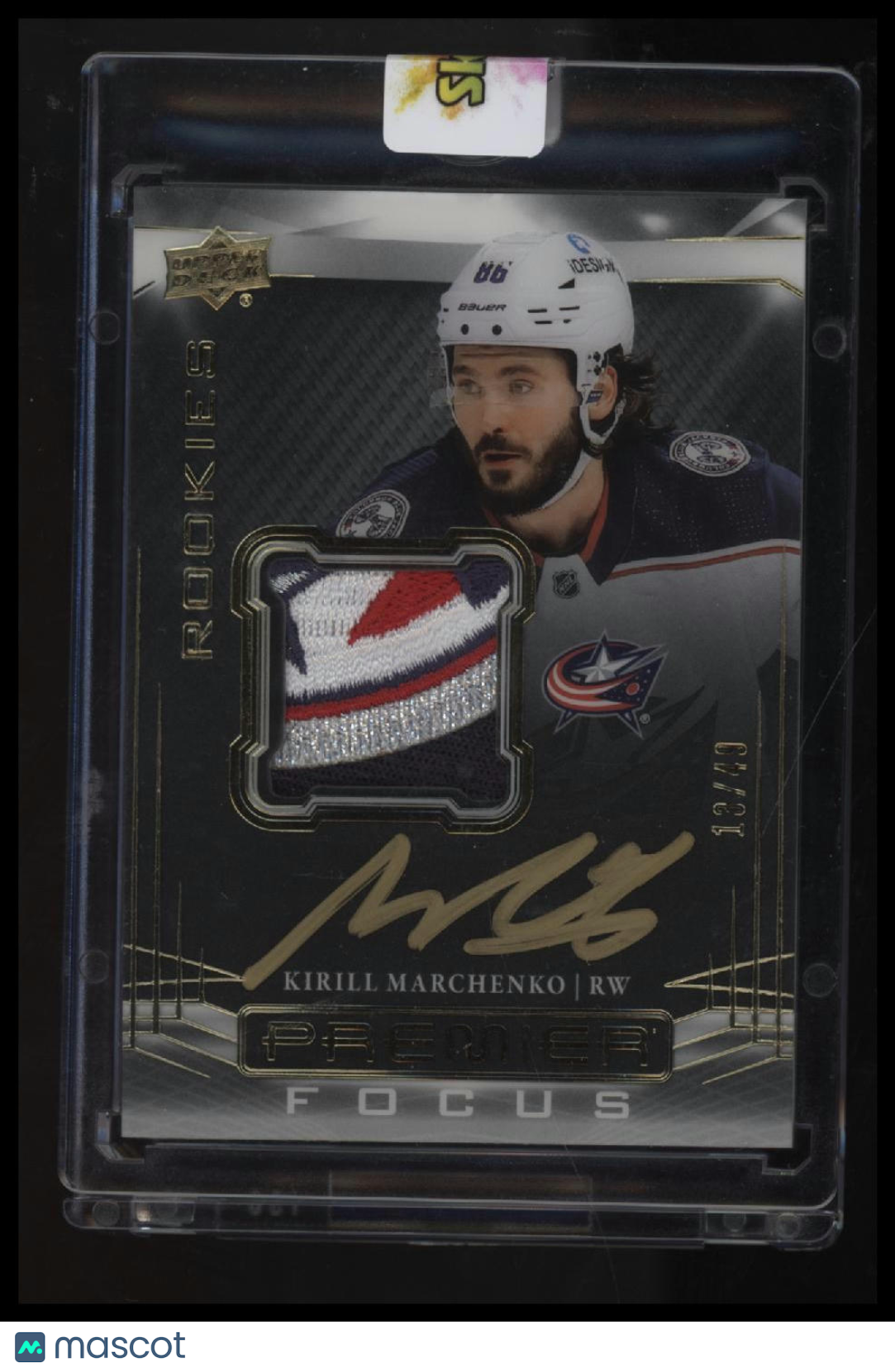 2022-23 Upper Deck Premier Kirill Marchenko Focus Rookies Auto Patch Gold #/49