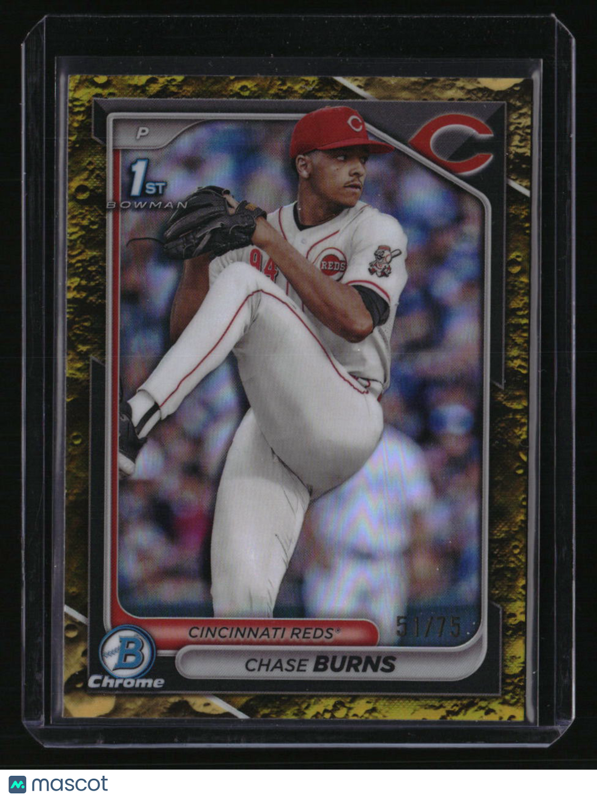 2024 Bowman Draft Chase Burns Chrome Yellow Lunar Crater Refractor #/75