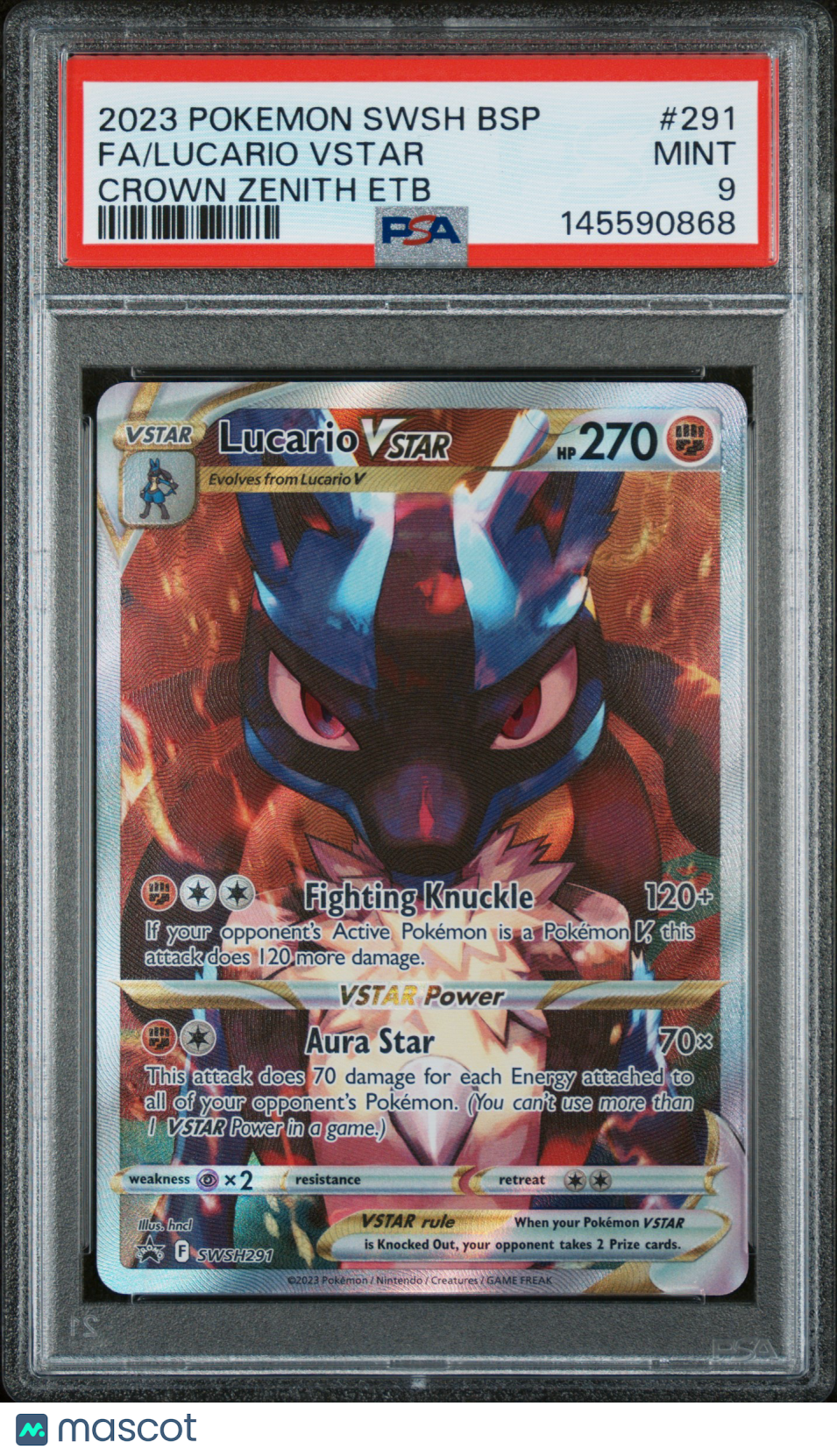 2023 Pokemon Swsh Black Star Promo Fa/Lucario Vstar Crown Zenith Etb PSA 9