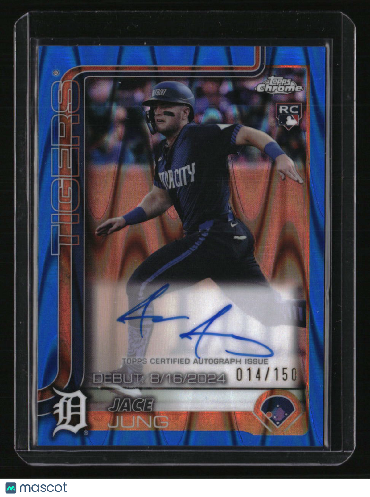 2025 Topps Chrome Update Jace Jung Rookie Debut Auto Blue RayWave #/150
